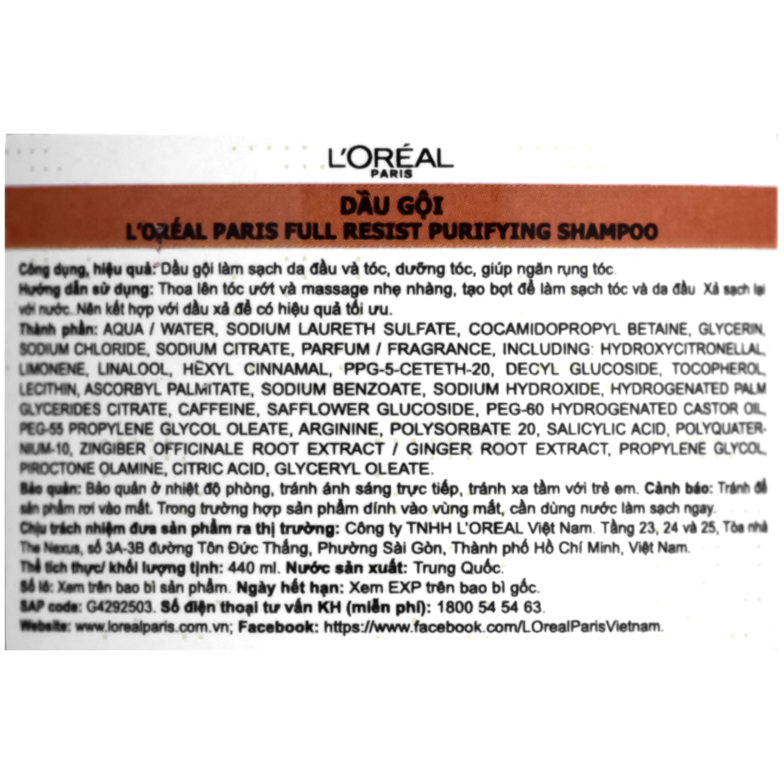 Dầu gội L'oreal full resist purifying giảm gãy rụng tóc giúp tóc chắc khỏe (440ml) 4