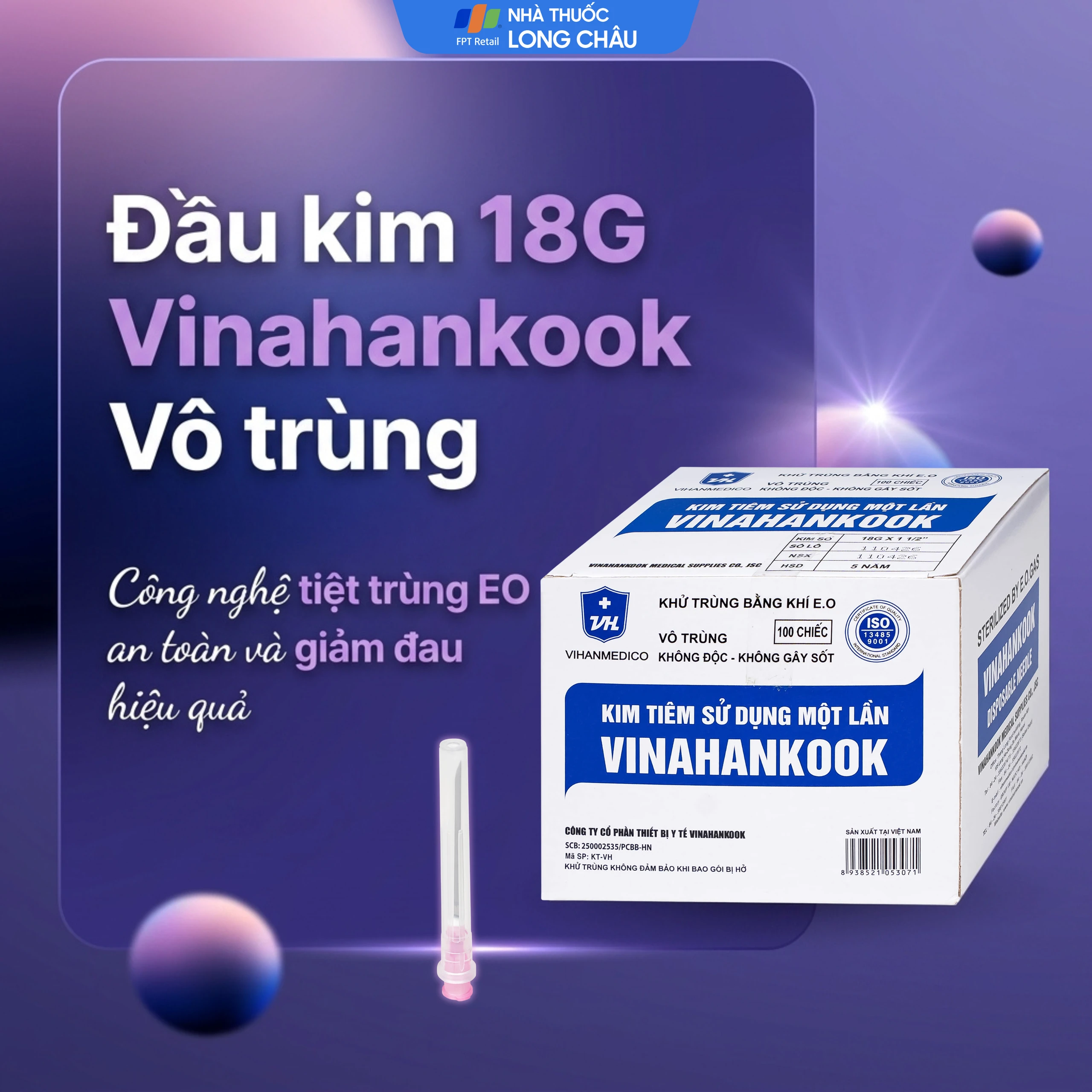 Đầu kim 18G Vinahankook vô trùng, dùng một lần (100 cái) 2