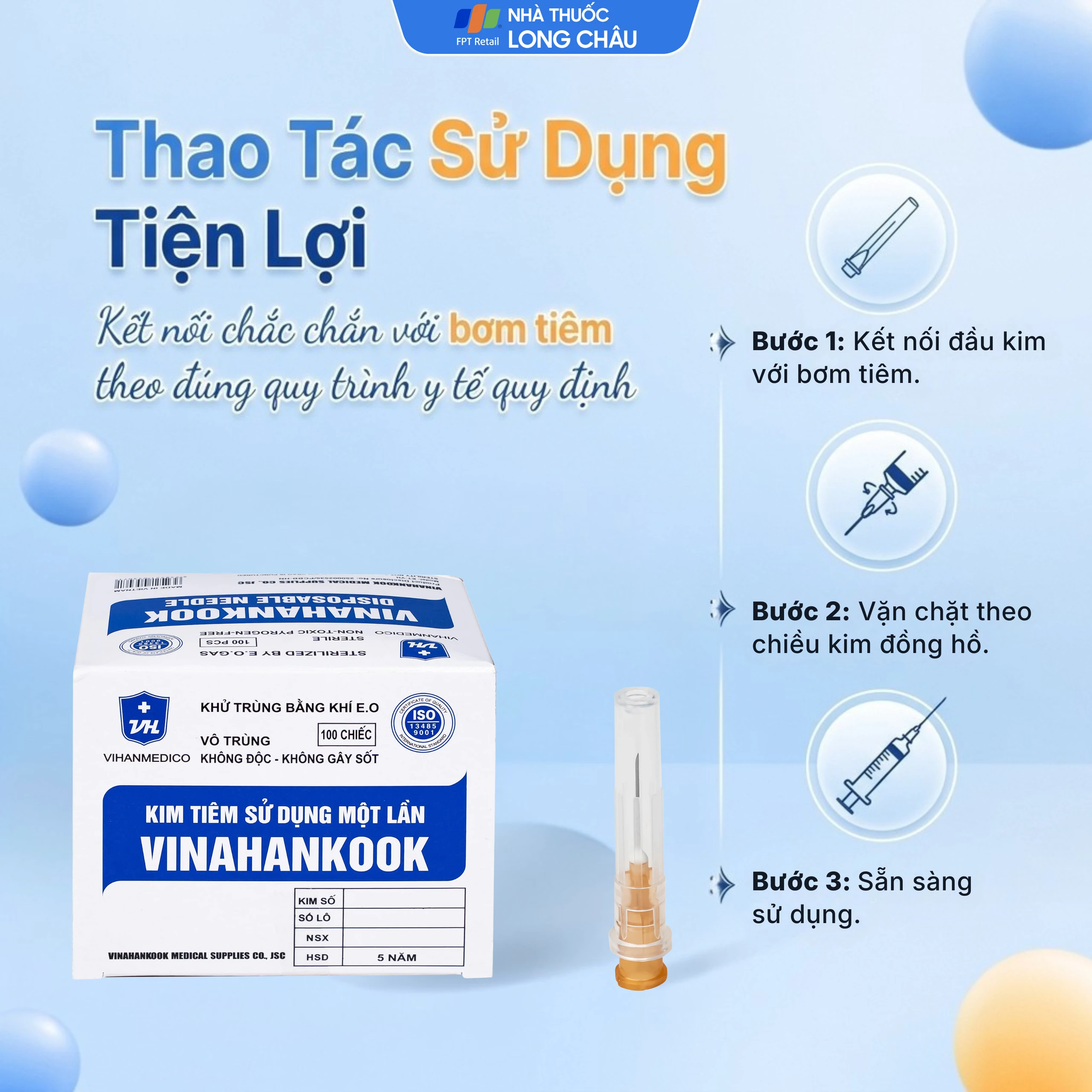 Đầu kim 26G Vinahankook vô trùng, dùng một lần (100 cái) 7