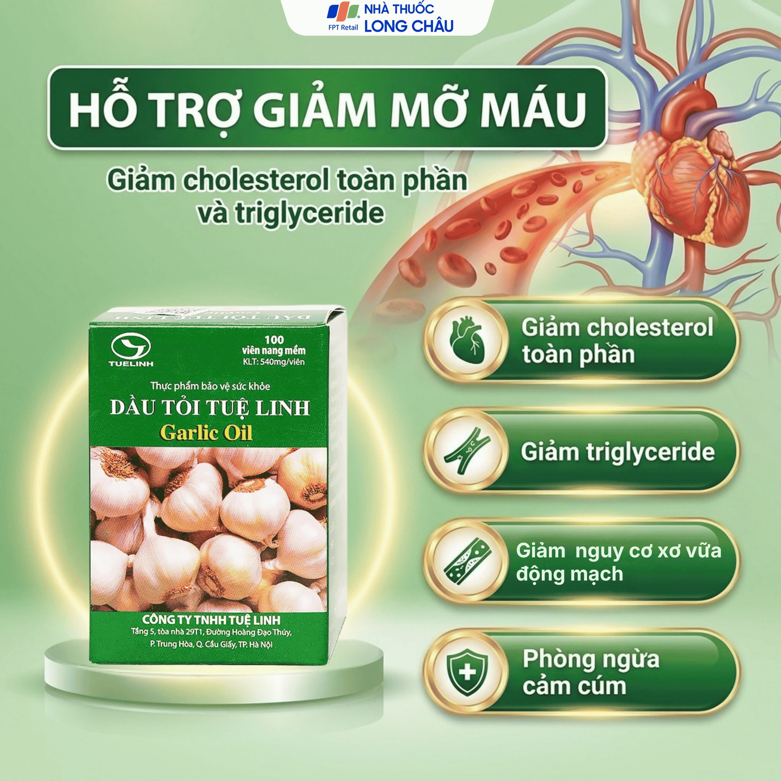 Viên hỗ trợ giúp giảm mỡ máu Dầu Tỏi Tuệ Linh (100 viên) 4