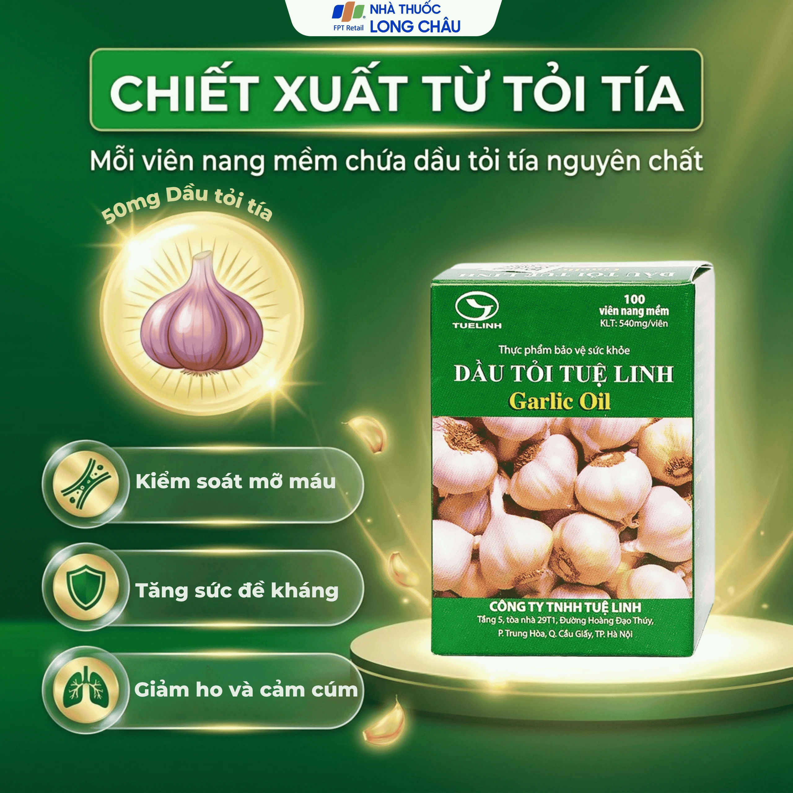 Viên hỗ trợ giúp giảm mỡ máu Dầu Tỏi Tuệ Linh (100 viên) 3