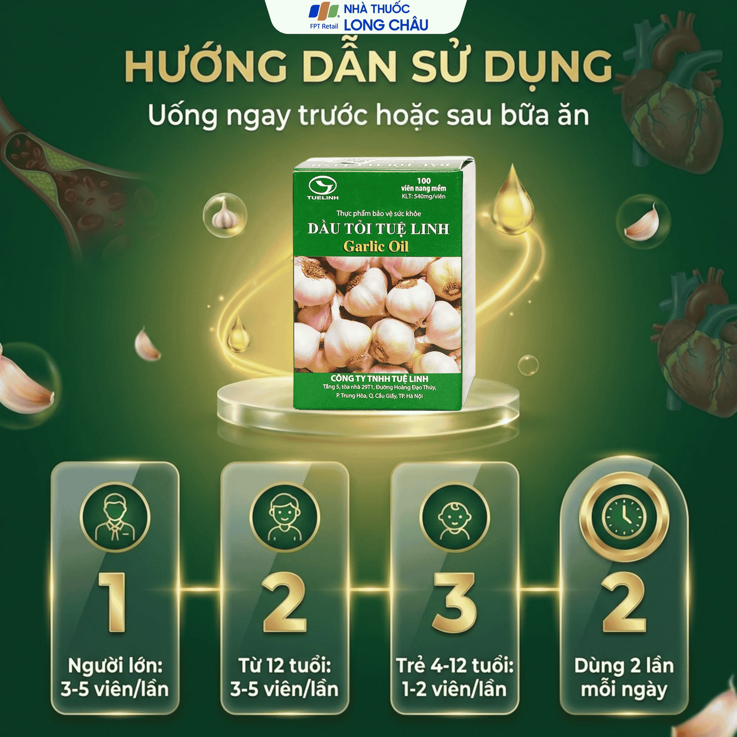 Viên hỗ trợ giúp giảm mỡ máu Dầu Tỏi Tuệ Linh (100 viên) 5