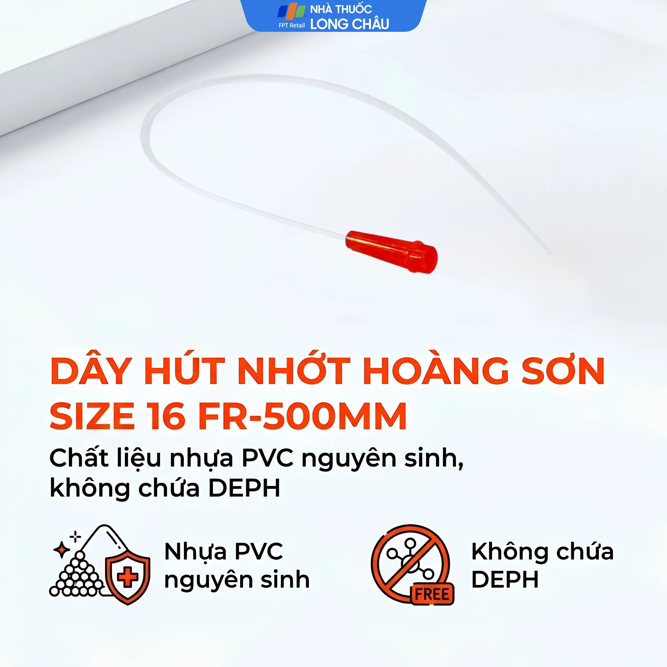 Dây hút nhớt Hoàng Sơn size 16 FR-500mm dùng hút dịch đờm trong khoang mũi, miệng, họng 4