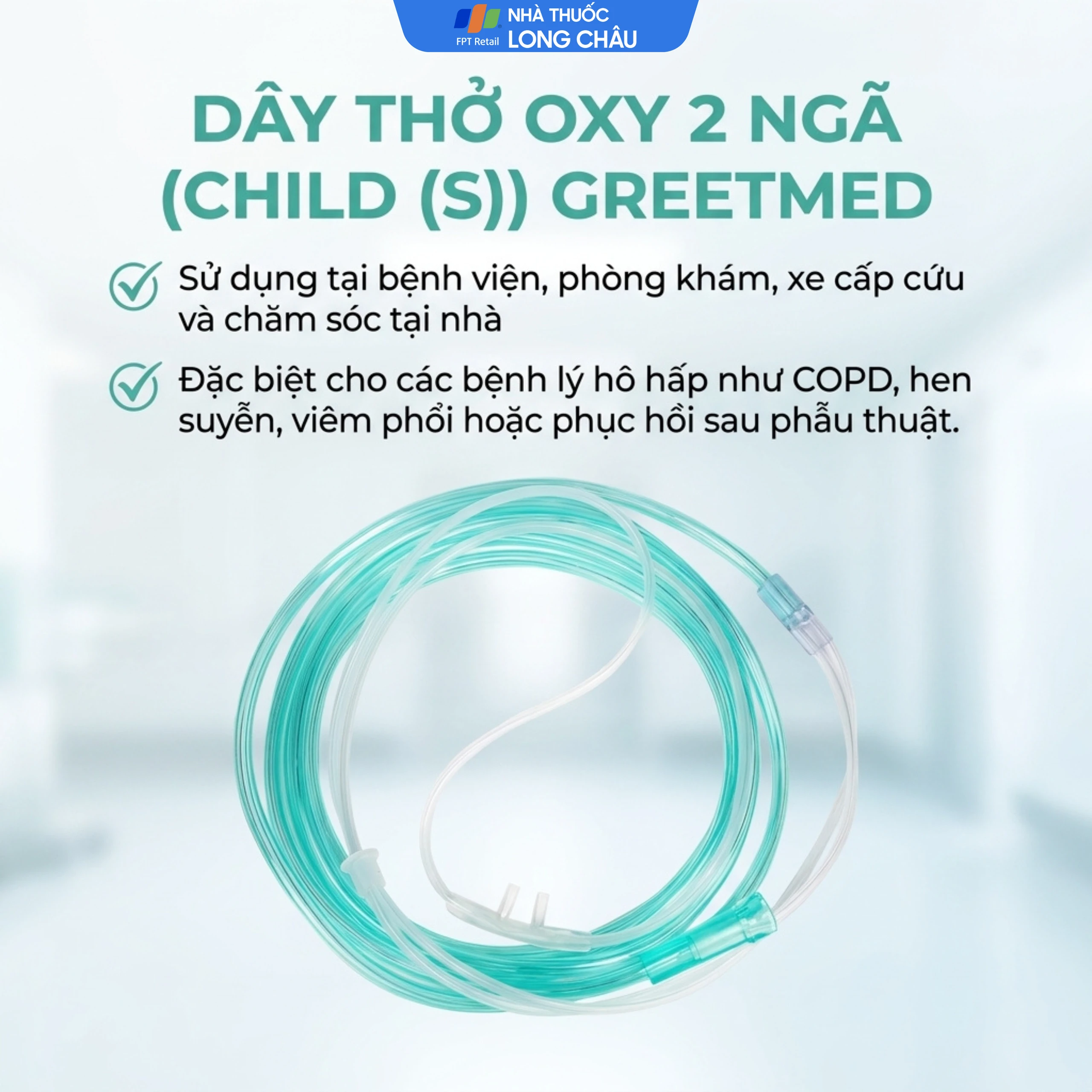 Dây thở oxy 2 ngã (Child (s)) Greetmed truyền oxy từ bình dưỡng khí cho bệnh nhân 4