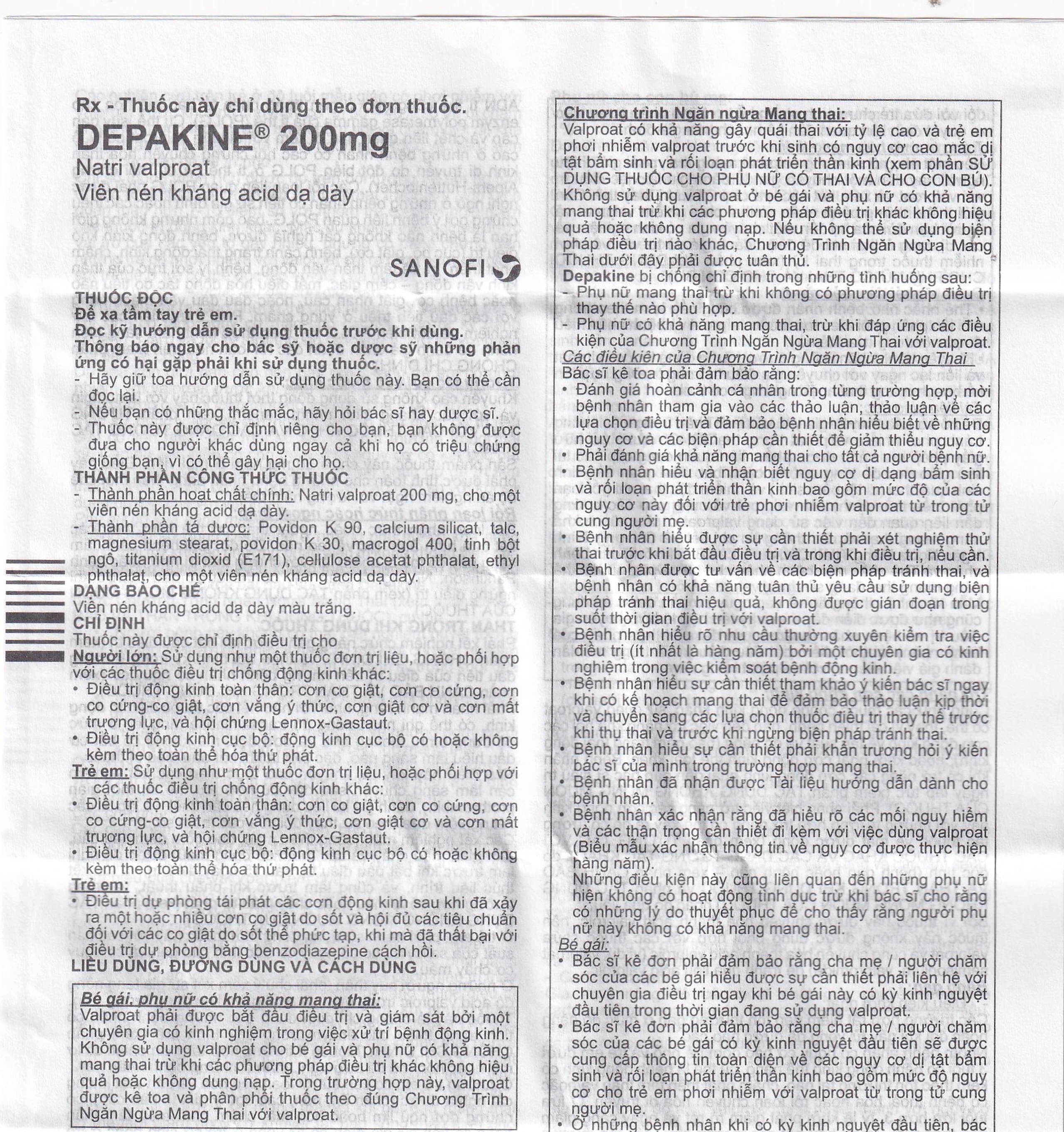 Thuốc Depakine 200mg Sanofi điều trị động kinh (40 viên)