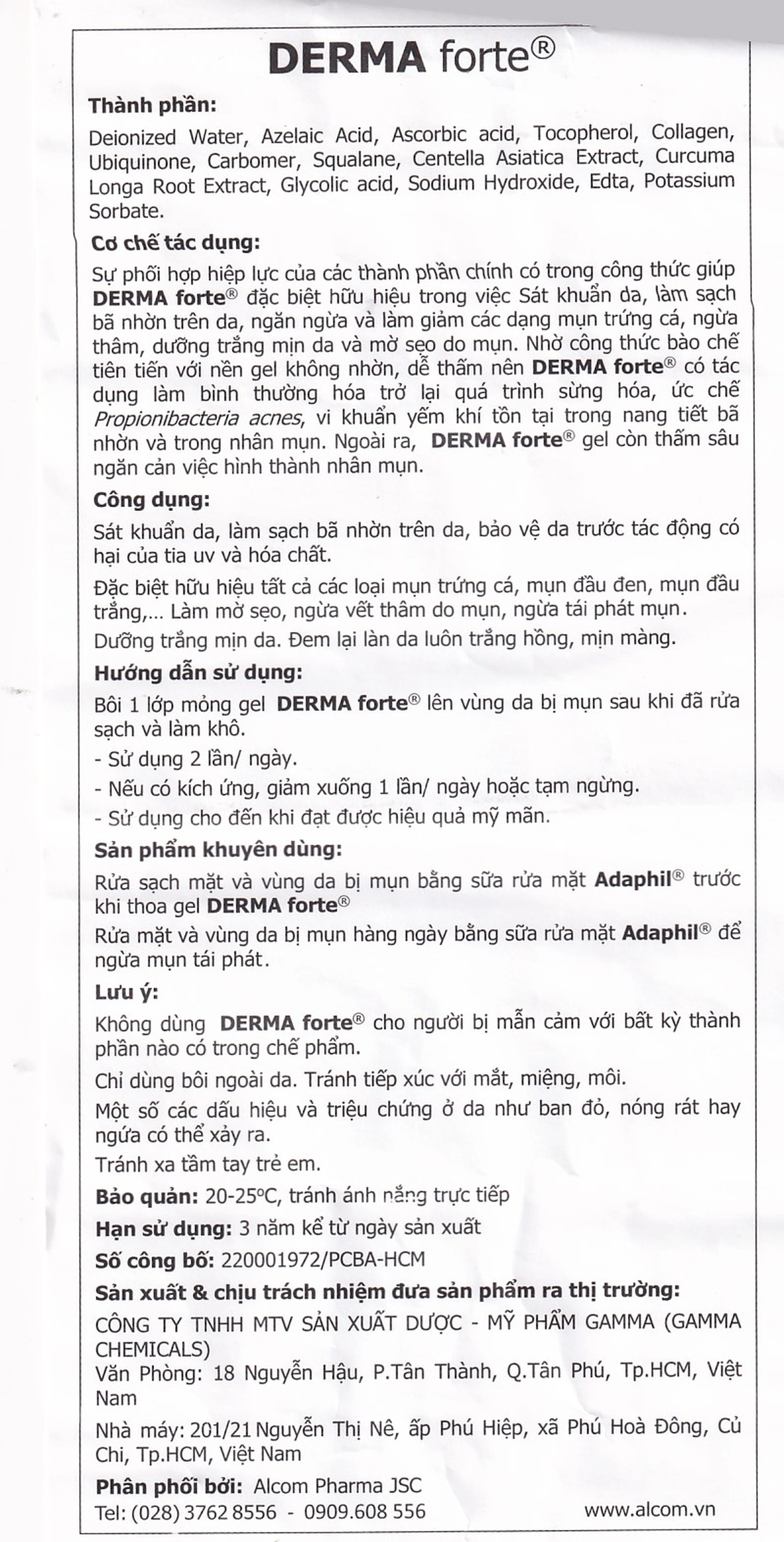 Gel bôi Derma Forte Gamma hỗ trợ cải thiện mụn và vết thâm (15g)