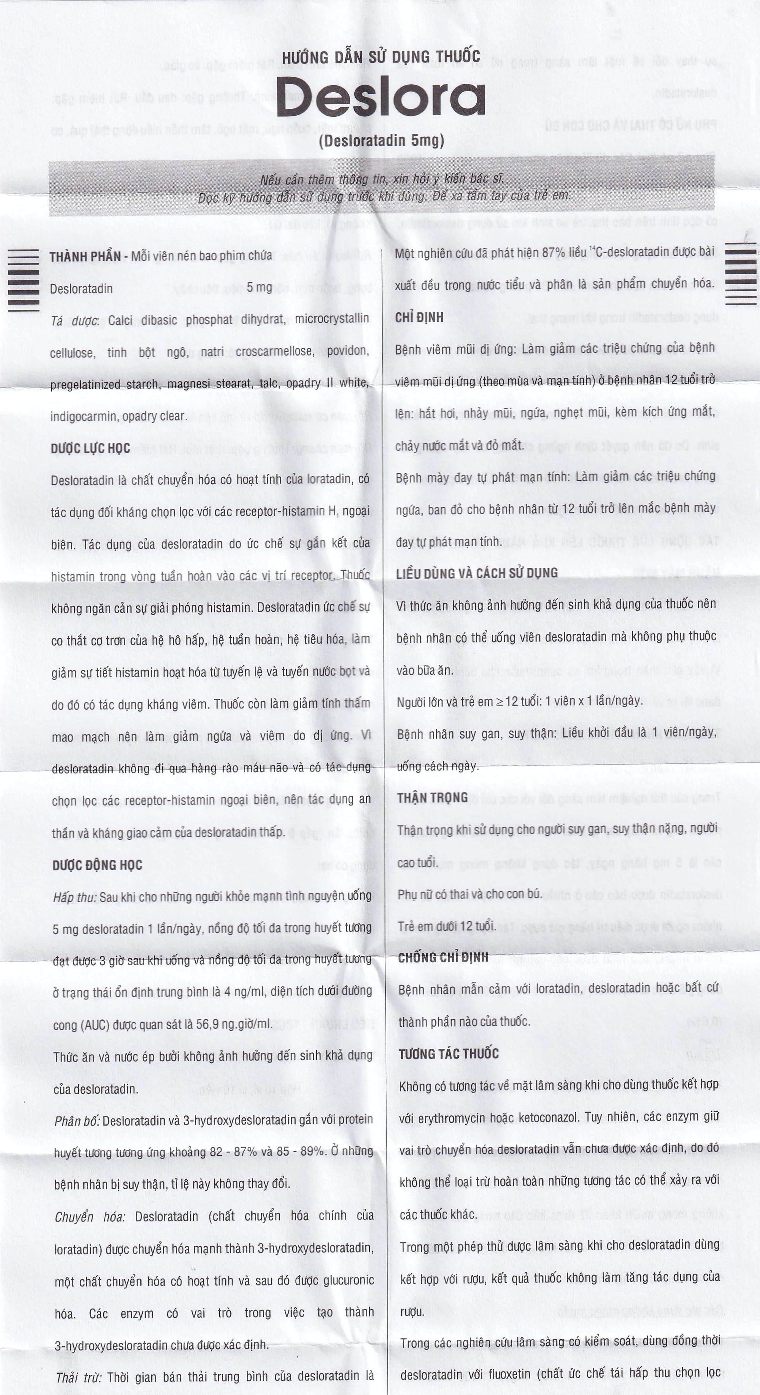 Thuốc Deslora 5mg giảm các triệu chứng dị ứng theo mùa và viêm mũi dị ứng (3 vỉ x 10 viên)