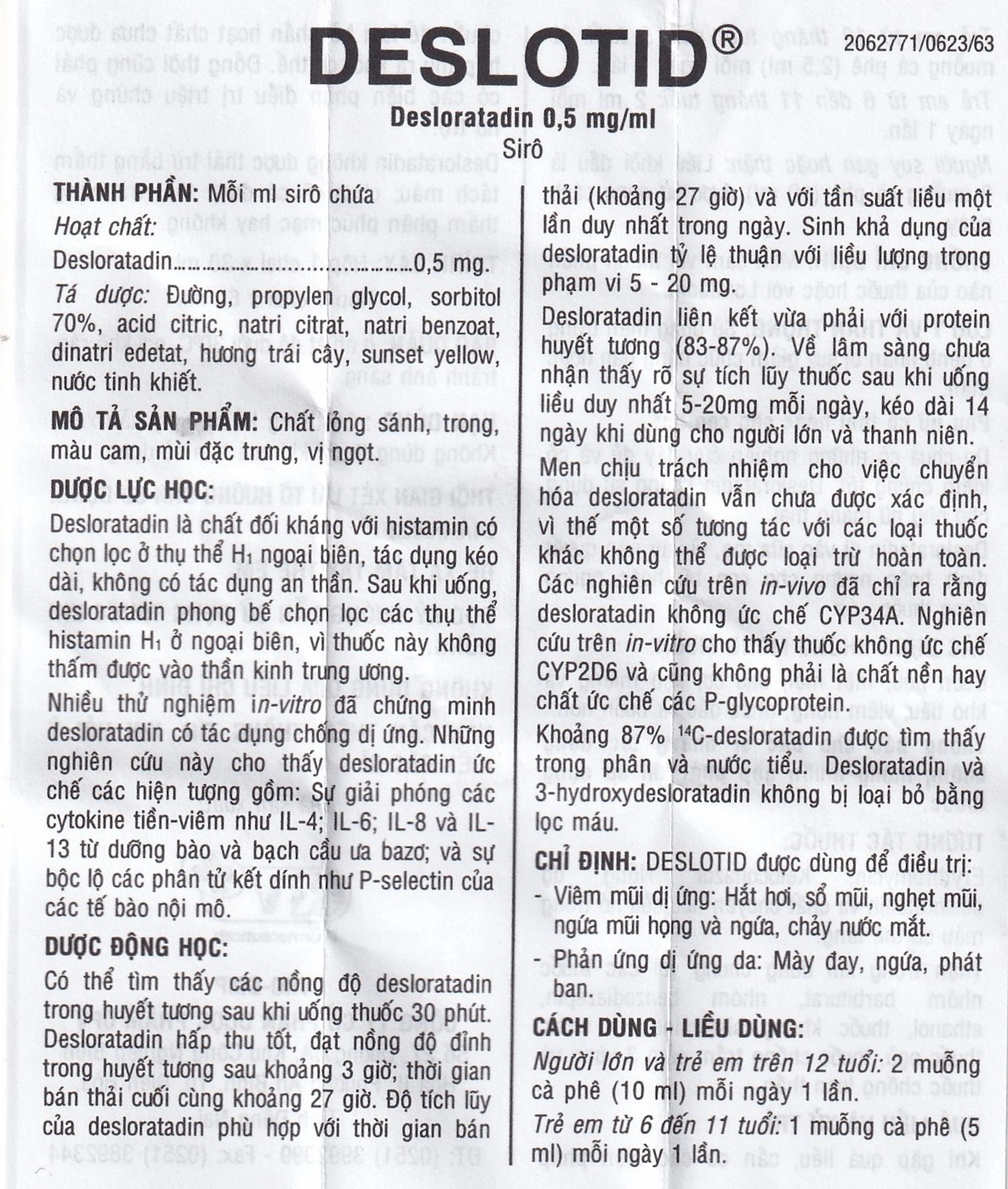 Siro Deslotid OPV trị viêm mũi dị ứng, phản ứng dị ứng da (60ml)