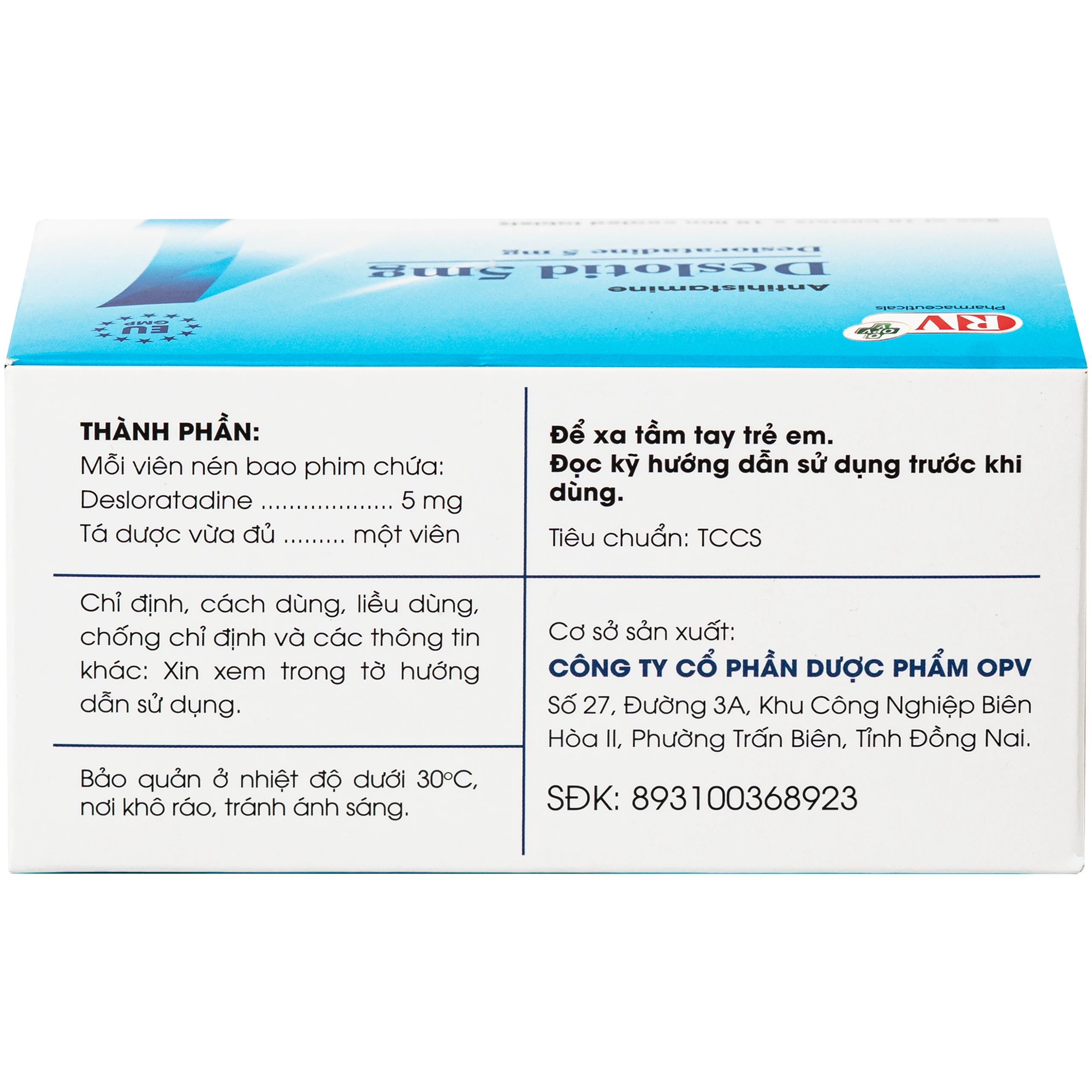 Thuốc Deslotid 5mg OPV giảm viêm mũi dị ứng, mày đay (10 vỉ x 10 viên) 3