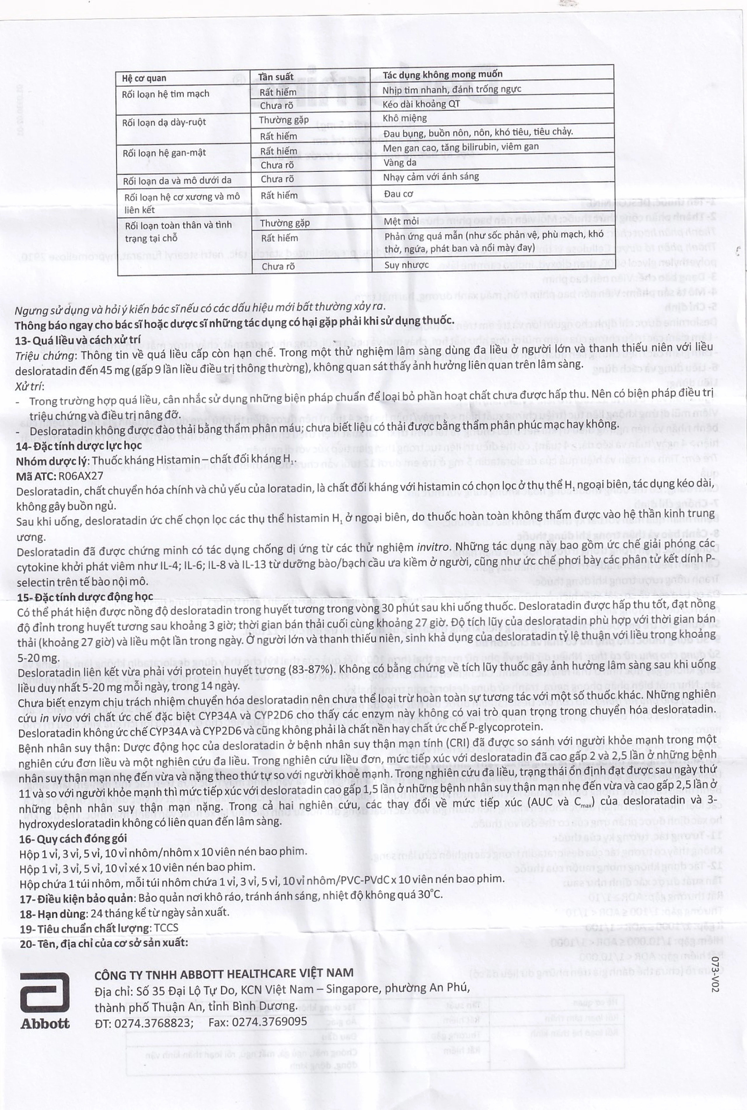 Thuốc Deslornine Abbott 5mg Làm giảm các triệu chứng của viêm mũi dị ứng (3 vỉ x 10 viên)