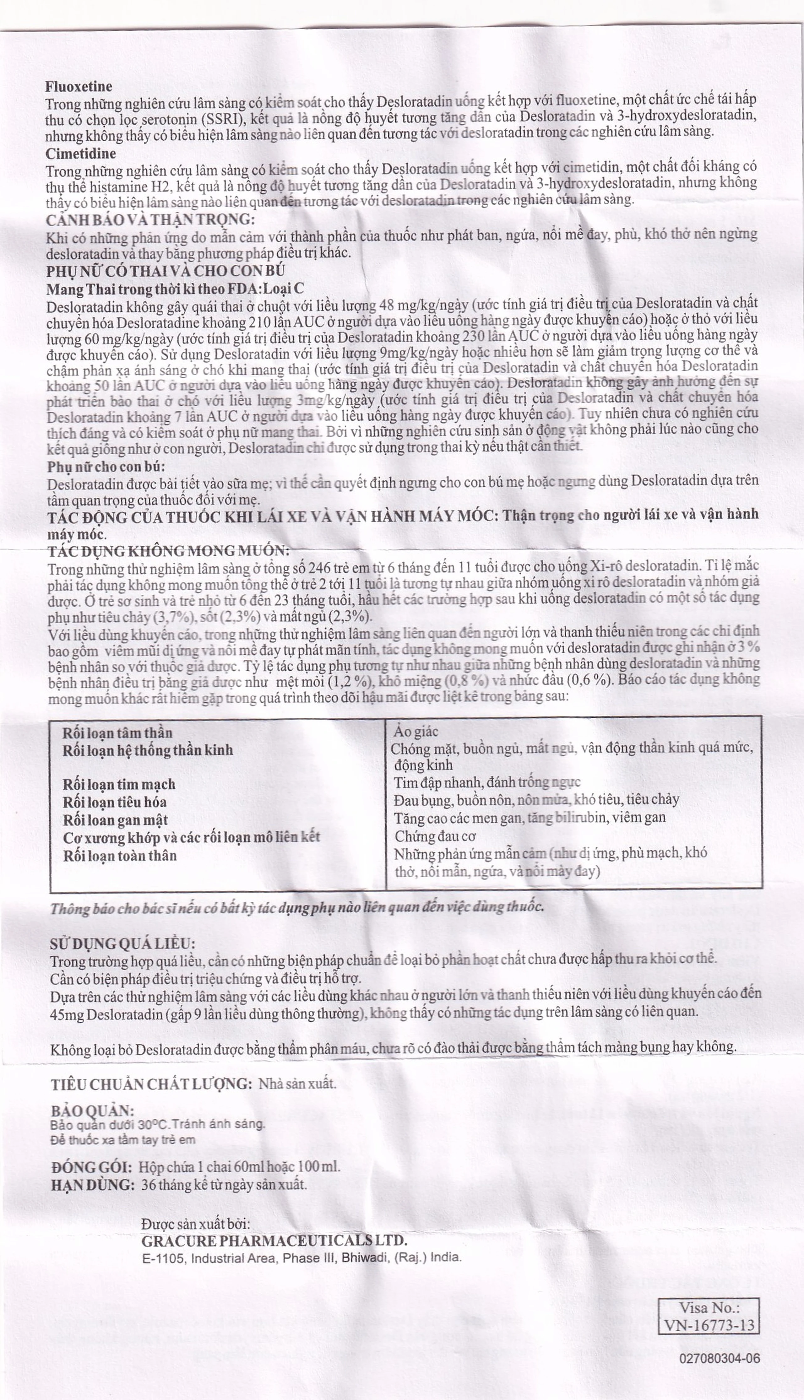 Siro Destacure 2.5mg/5ml Gracure điều trị viêm mũi dị ứng theo mùa và lâu năm, mày đay tự phát mãn tính (60ml)