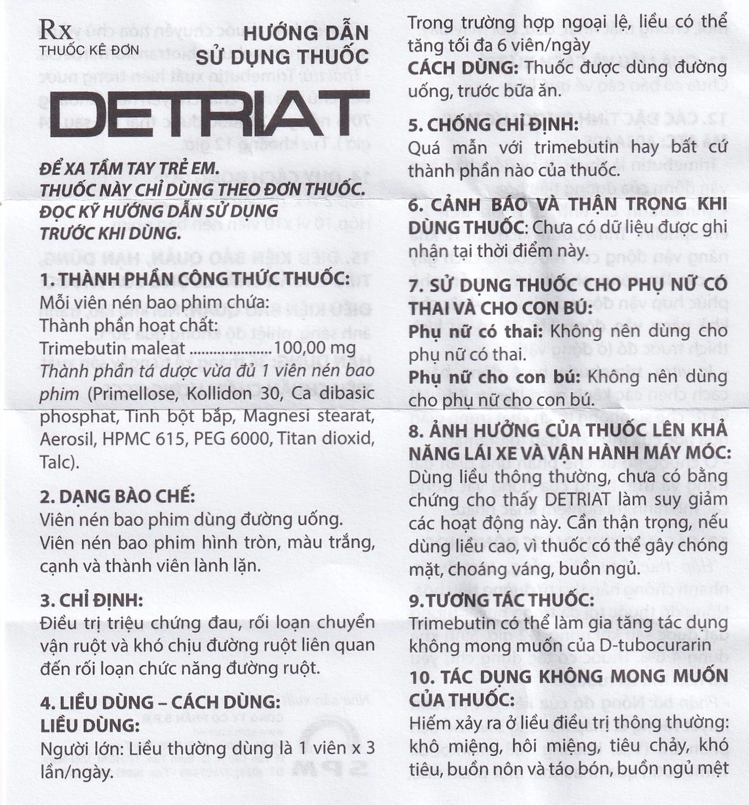 Thuốc Detriat điều trị triệu chứng đau, rối loạn chuyển vận ruột, khó chịu đường ruột (2 vỉ x 10 viên)