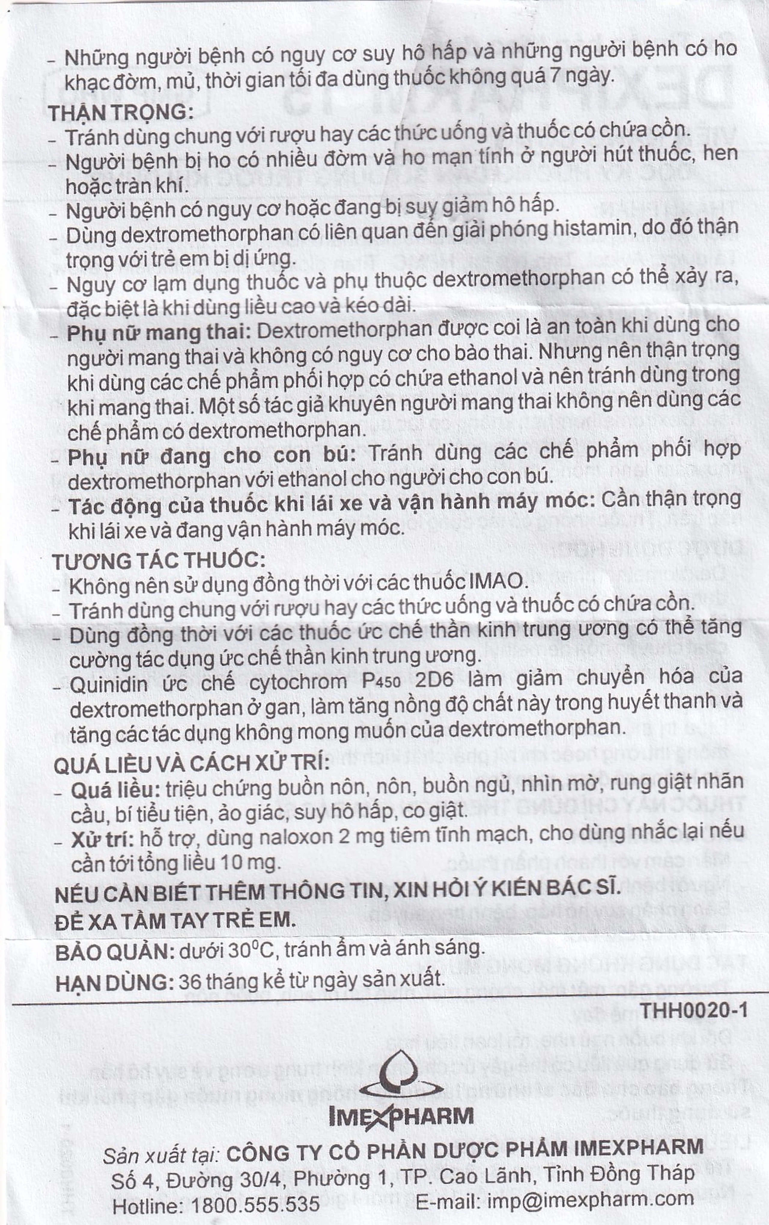 Thuốc Dexipharm 15 Imexpharm điều trị triệu chứng ho (200 viên)