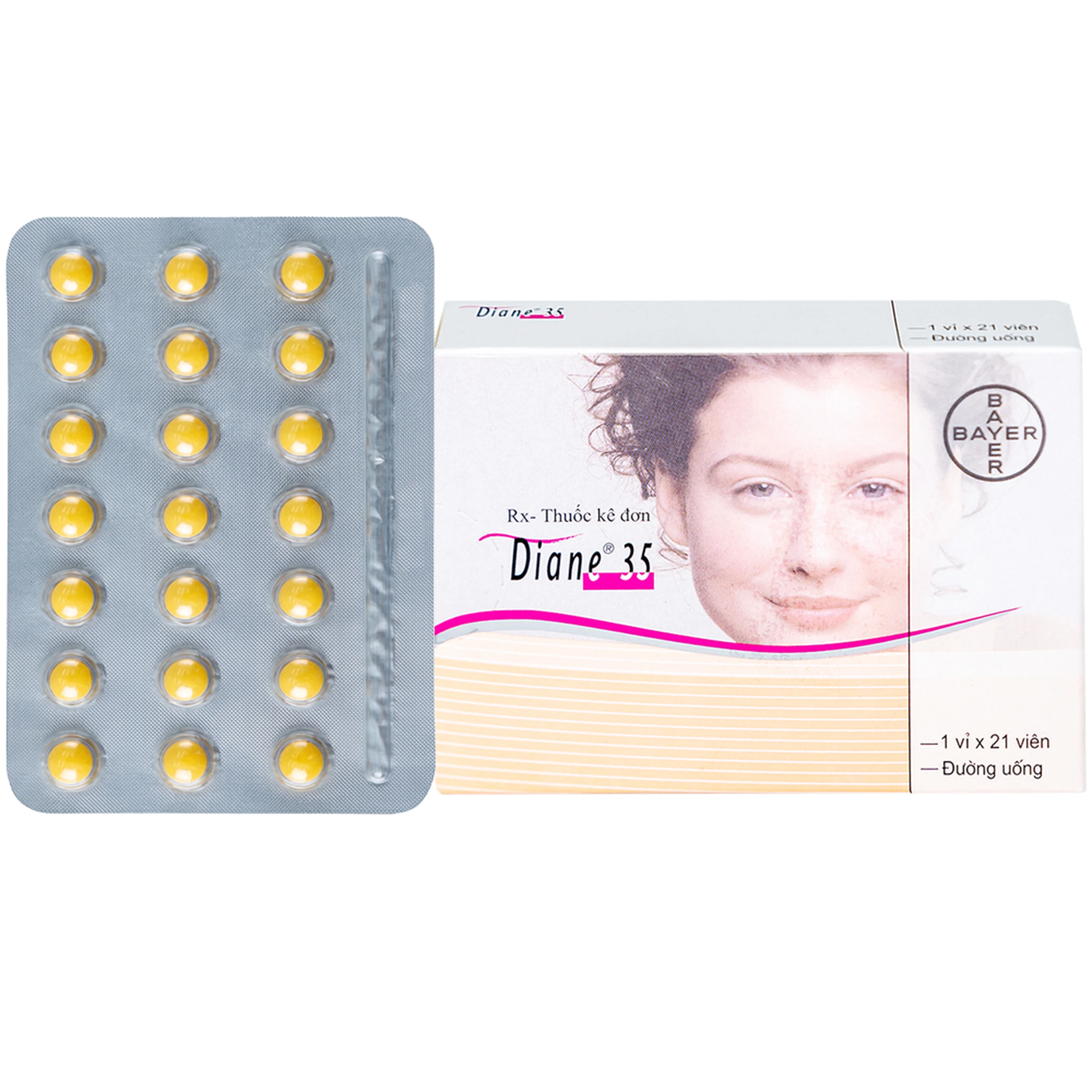 Thuốc Diane 35 Bayer điều trị mụn trứng cá mức độ vừa đến nặng và tác dụng tránh thai hormon (1 vỉ x 21 viên) 1