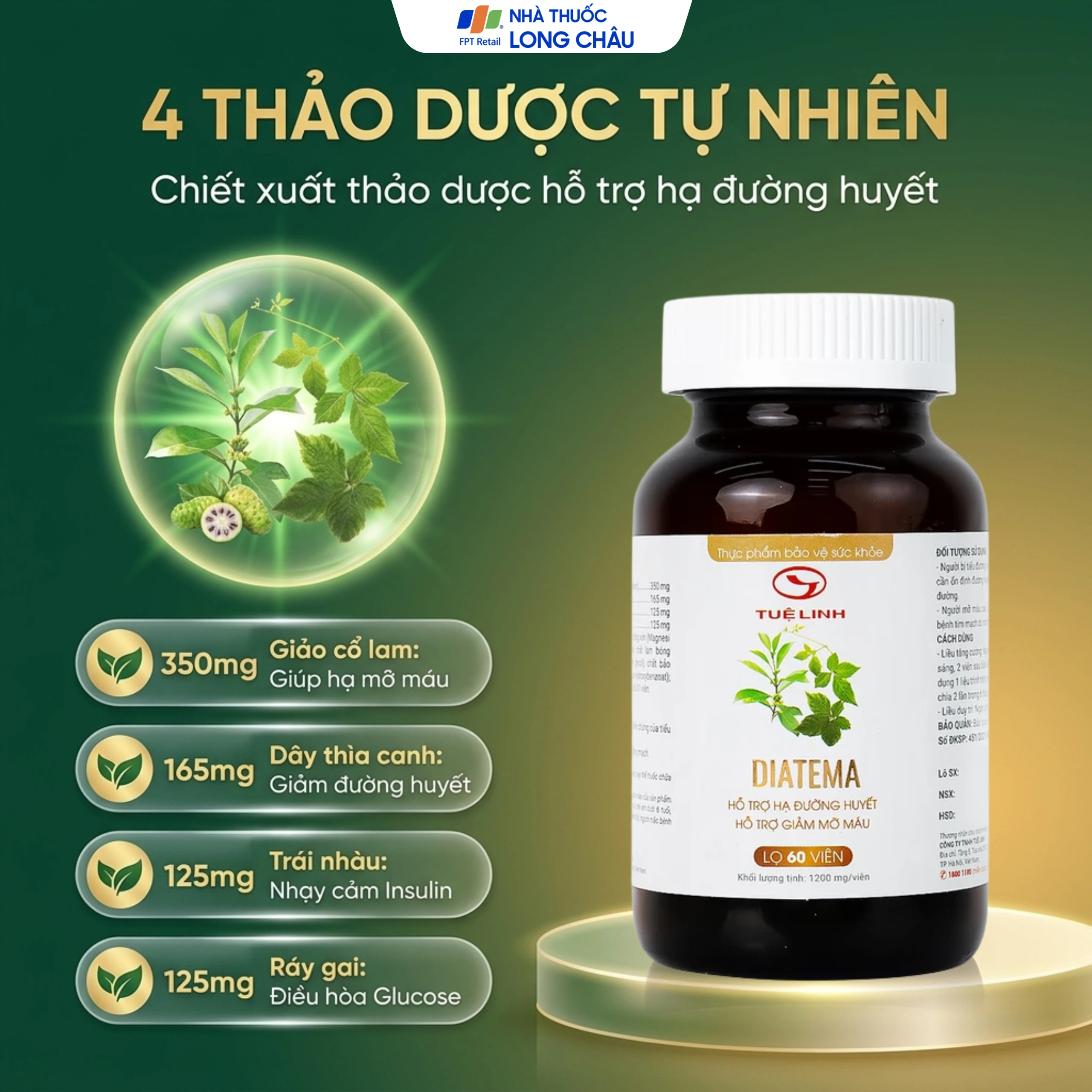 Viên hỗ trợ hạ đường huyết Diatema Tuệ Linh (60 viên) 3