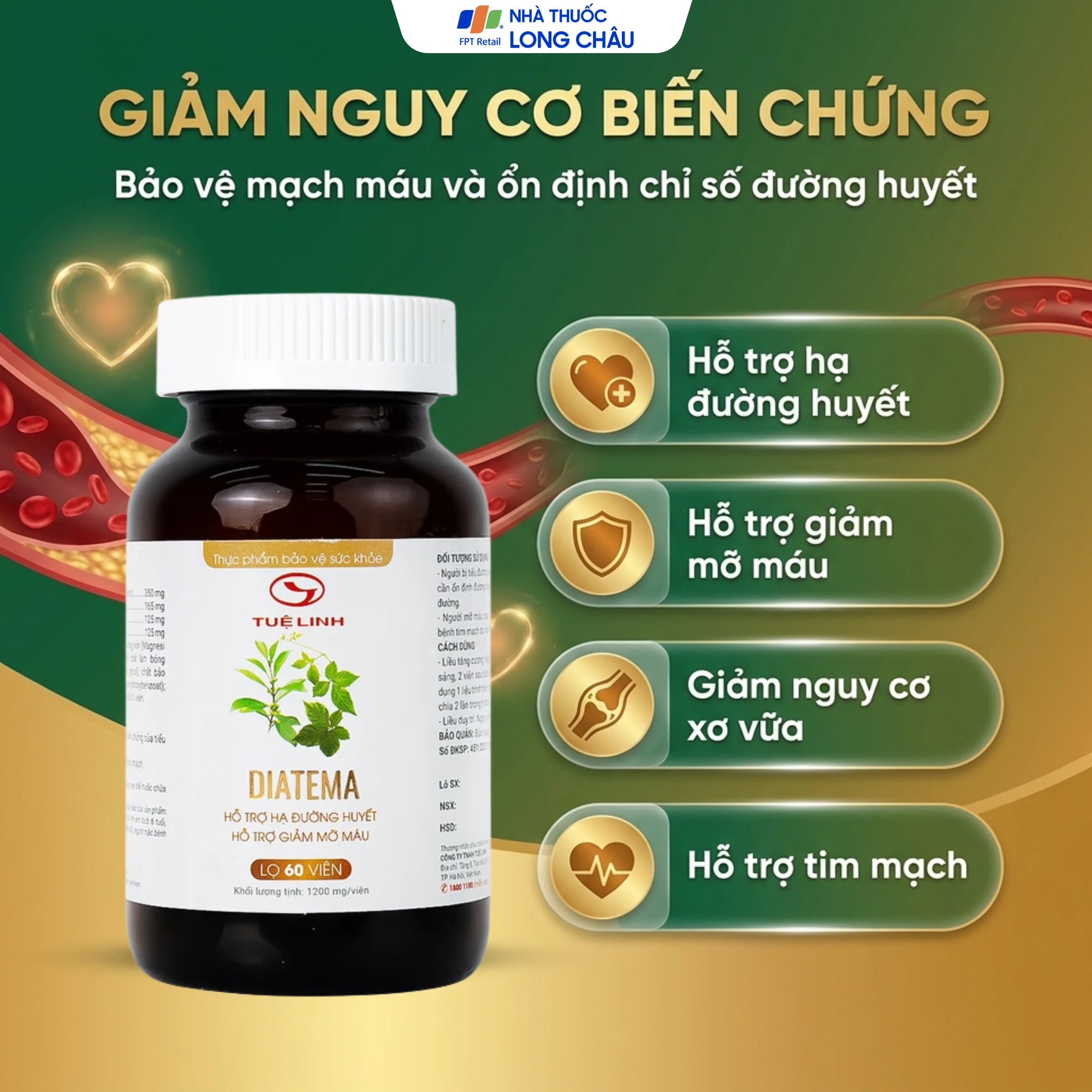 Viên hỗ trợ hạ đường huyết Diatema Tuệ Linh (60 viên) 2