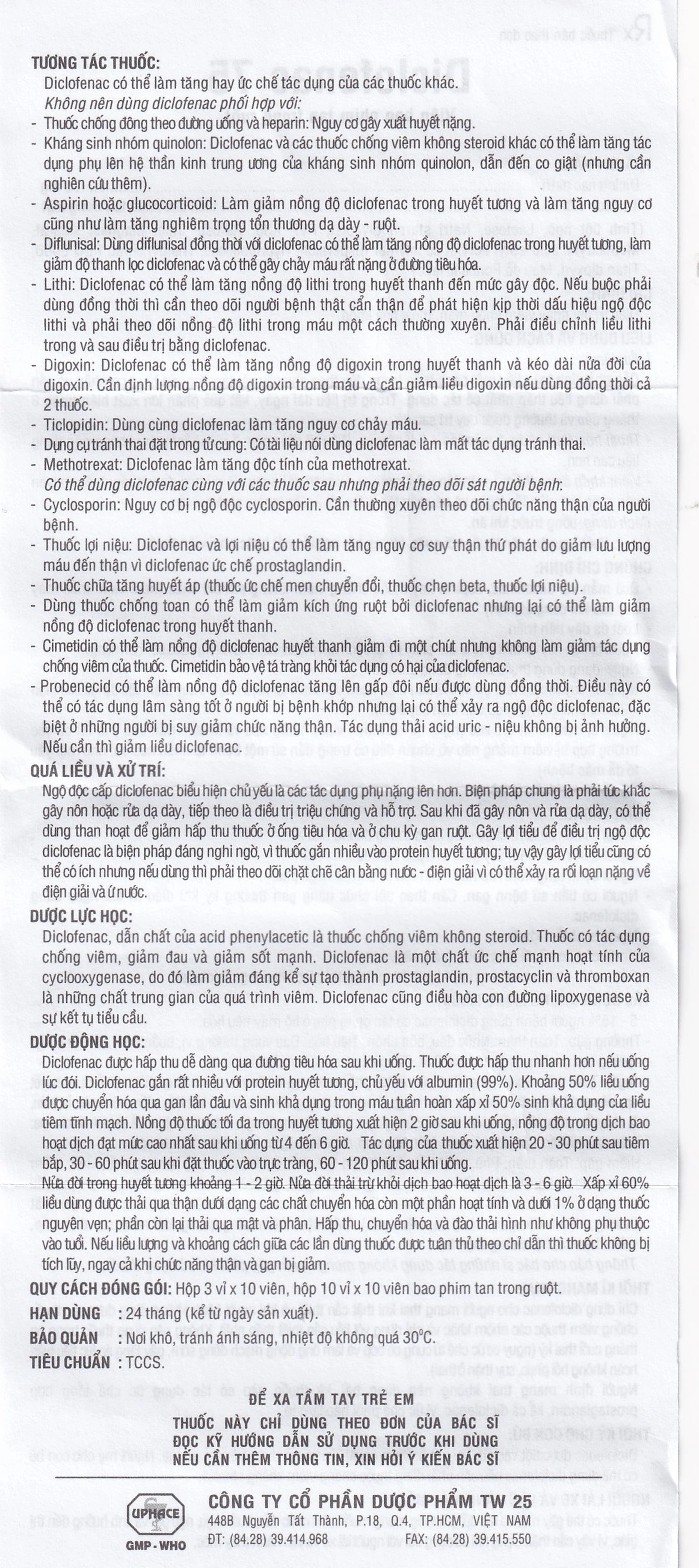 Thuốc Diclofenac 75 Uphace điều trị dài ngày viêm khớp mạn, thoái hóa khớp (10 vỉ x 10 viên)