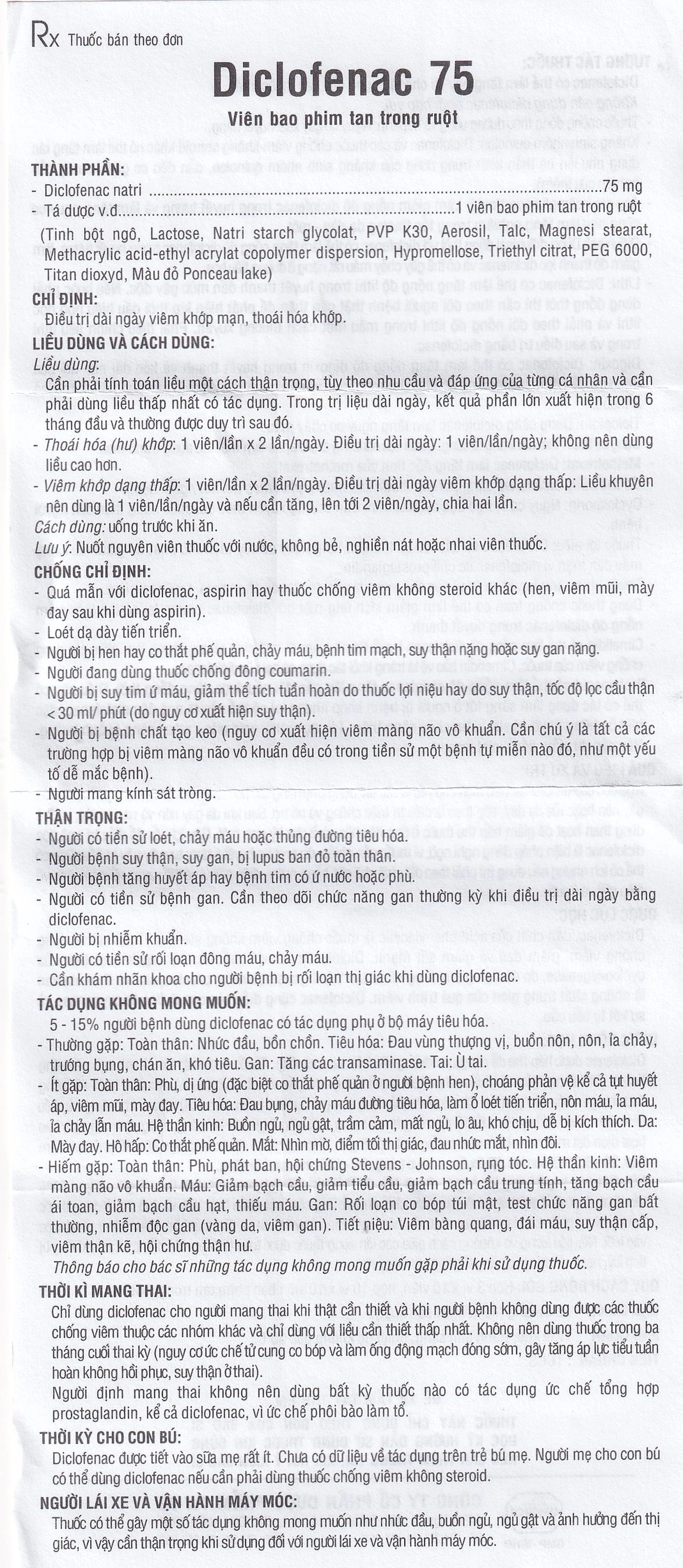 Thuốc Diclofenac 75 Uphace điều trị dài ngày viêm khớp mạn, thoái hóa khớp (10 vỉ x 10 viên)