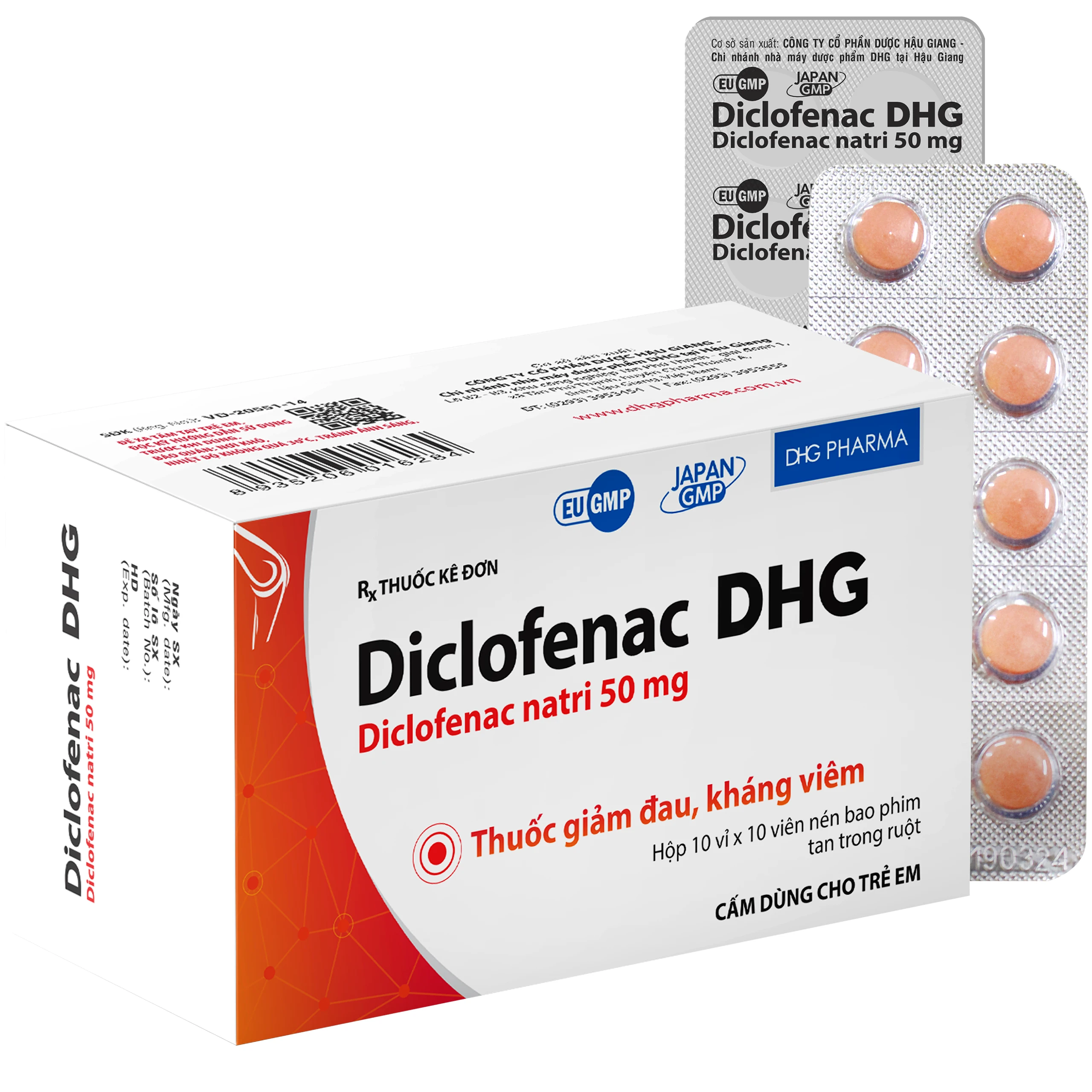 Thuốc Diclofenac DHG điều trị viêm, đau trong rối loạn cơ xương khớp (10 vỉ x 10 viên) 1
