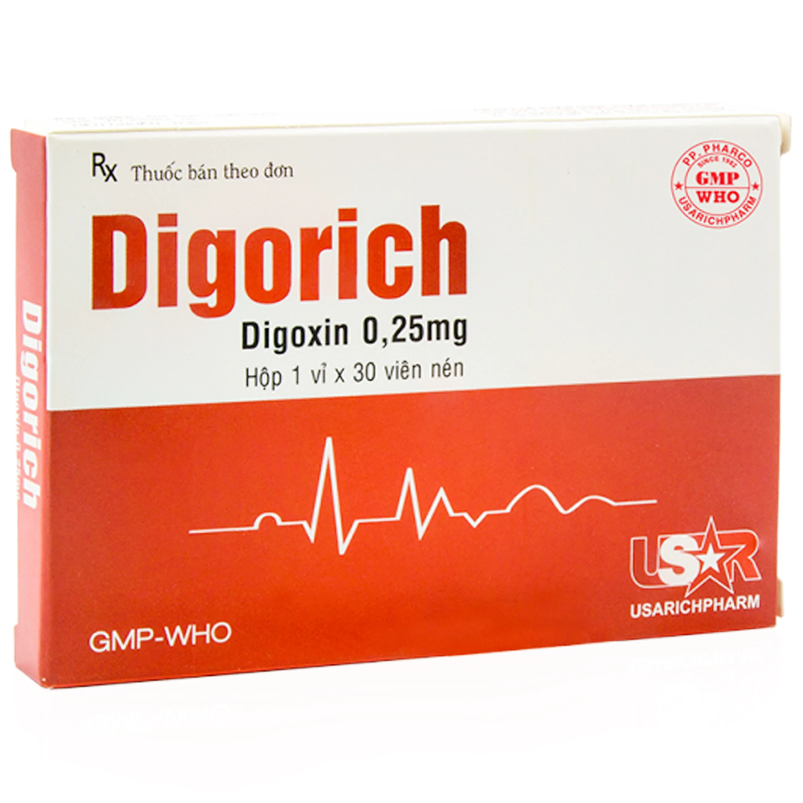 Thuốc Digorich 0,25mg Usarichpharm điều trị suy tim, rung nhĩ và cuồng động nhĩ (1 vỉ x 30 viên)