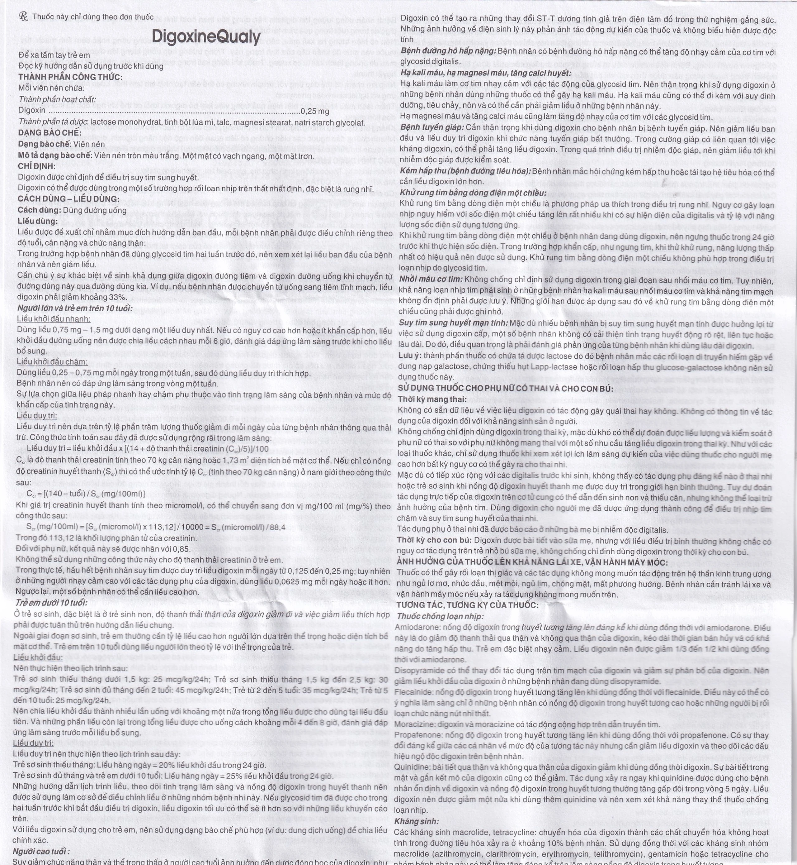 Thuốc DigoxineQualy Dược 3-2 điều trị suy tim sung huyết, rung nhỉ (1 vỉ x 30 viên)