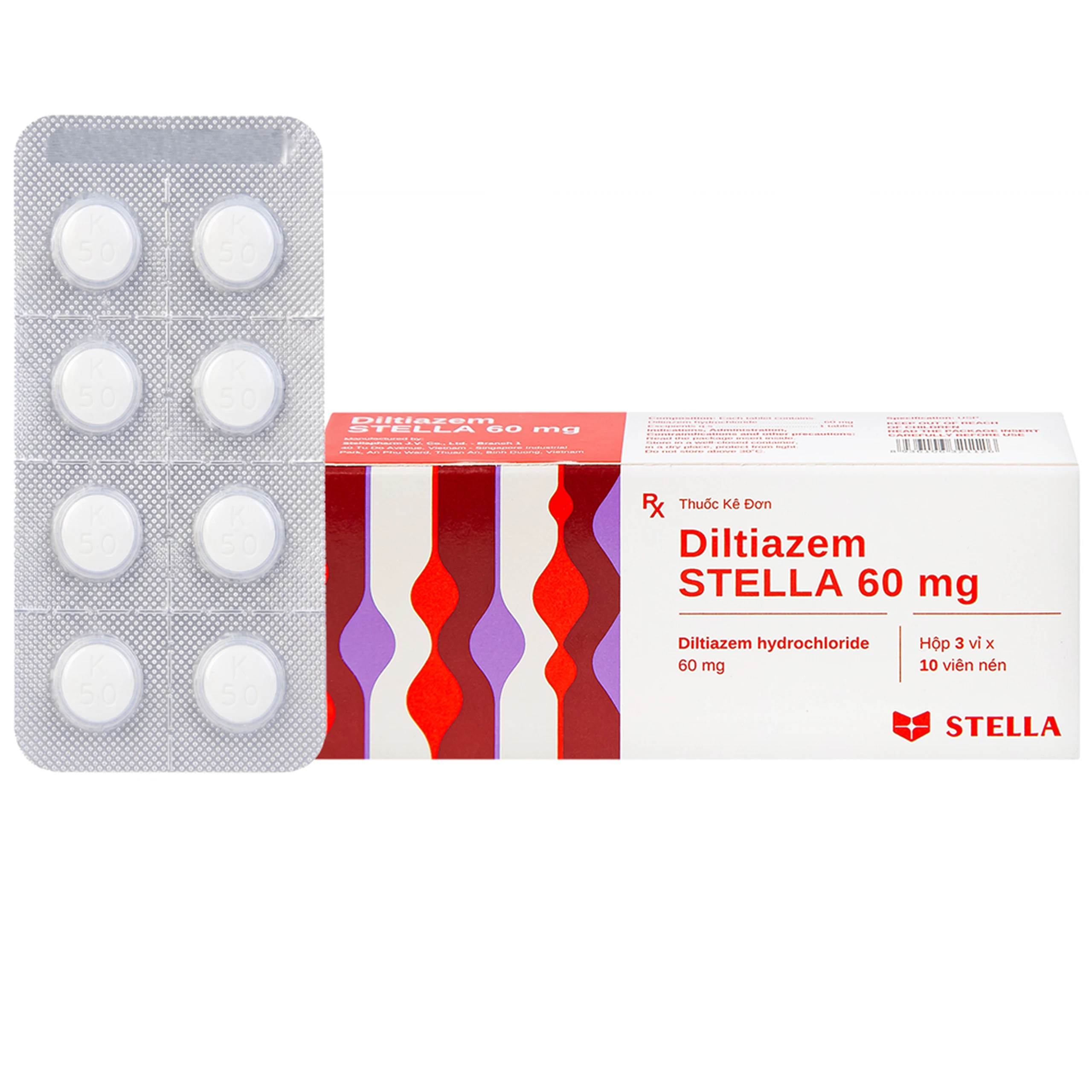 Thuốc Diltiazem Stella 60mg điều trị và dự phòng cơn đau thắt ngực (3 vỉ x 10 viên) 1