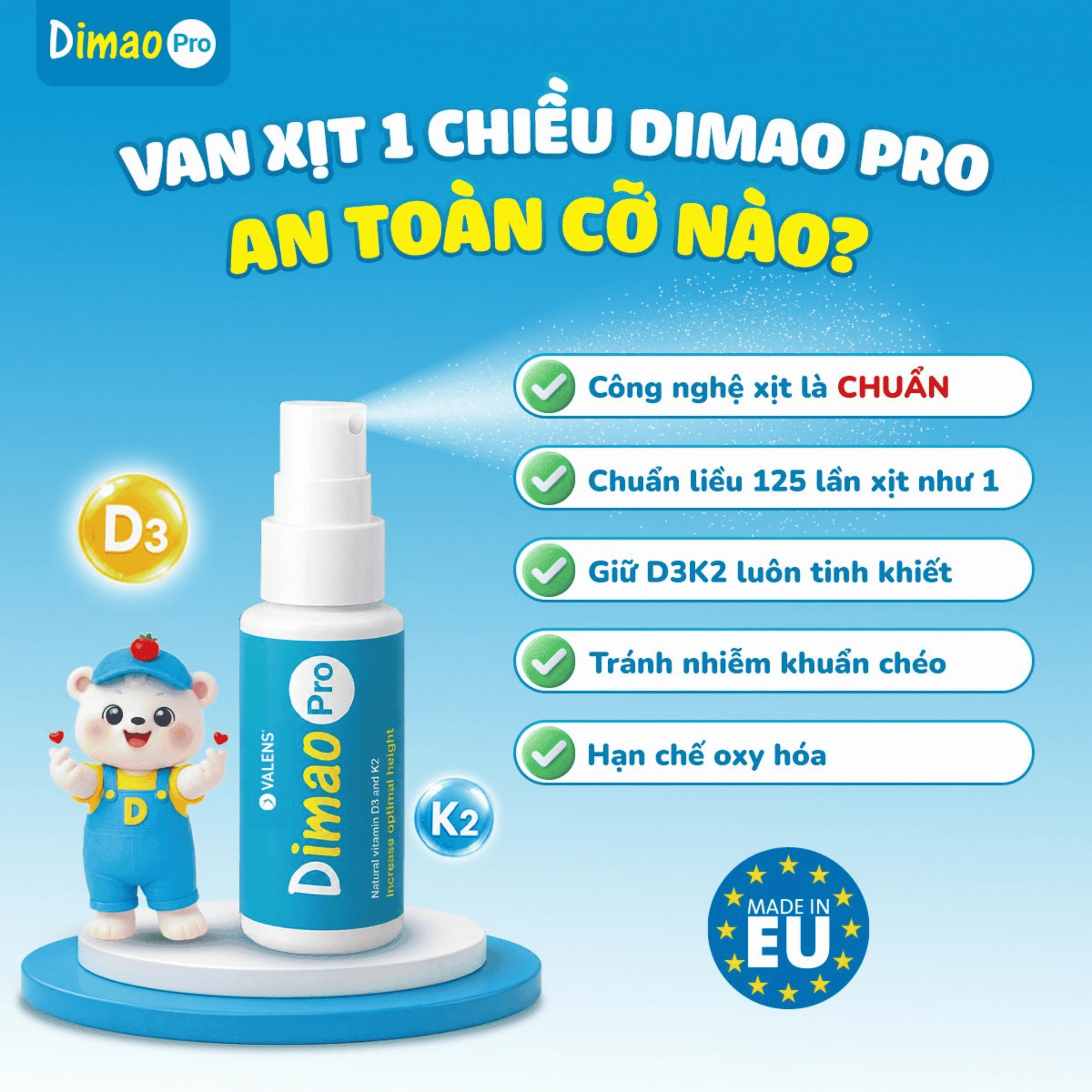 Chai xịt giúp tăng cường hấp thu canxi Dimao Pro Oral Spray D3 + K2 Valens (25ml) 5