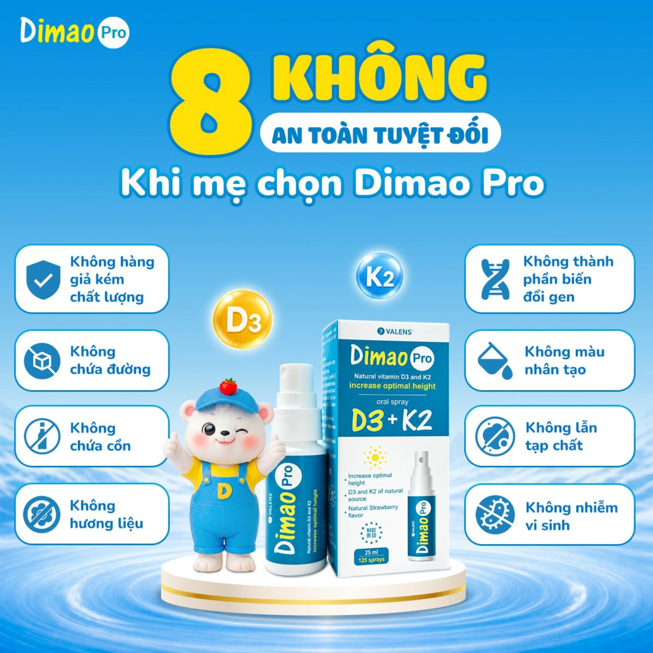 Chai xịt giúp tăng cường hấp thu canxi Dimao Pro Oral Spray D3 + K2 Valens (25ml) 6