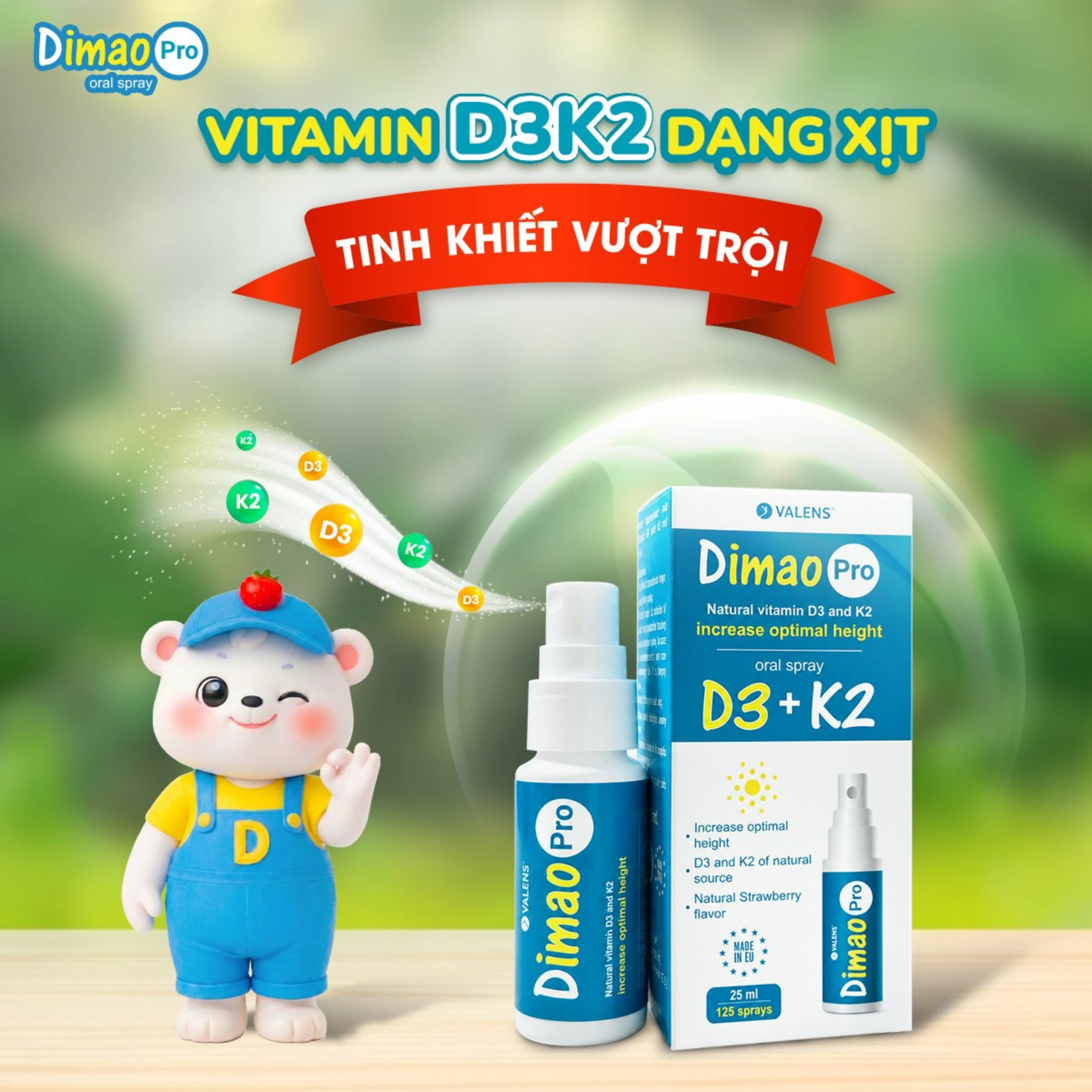Chai xịt giúp tăng cường hấp thu canxi Dimao Pro Oral Spray D3 + K2 Valens (25ml) 3