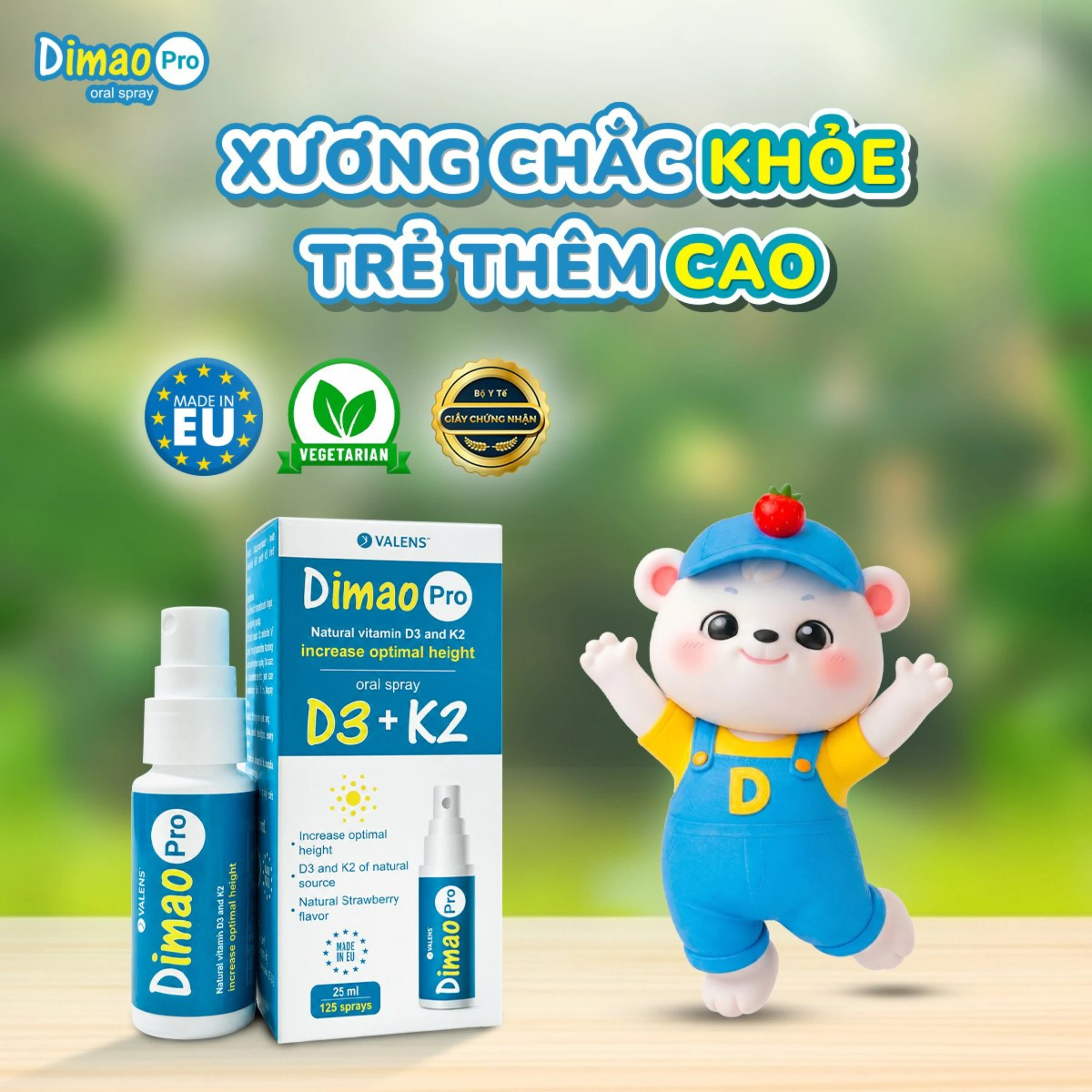 Chai xịt giúp tăng cường hấp thu canxi Dimao Pro Oral Spray D3 + K2 Valens (25ml) 2