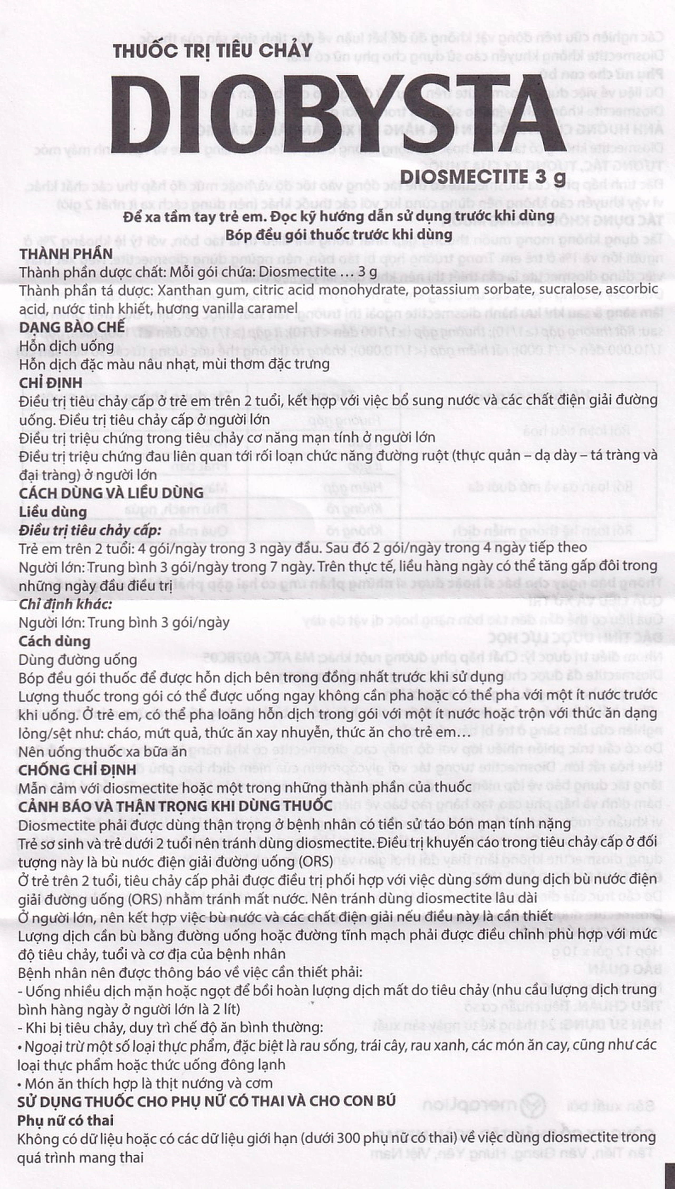 Thuốc Diobysta Merap điều trị tiêu chảy cấp và mạn (12 gói)