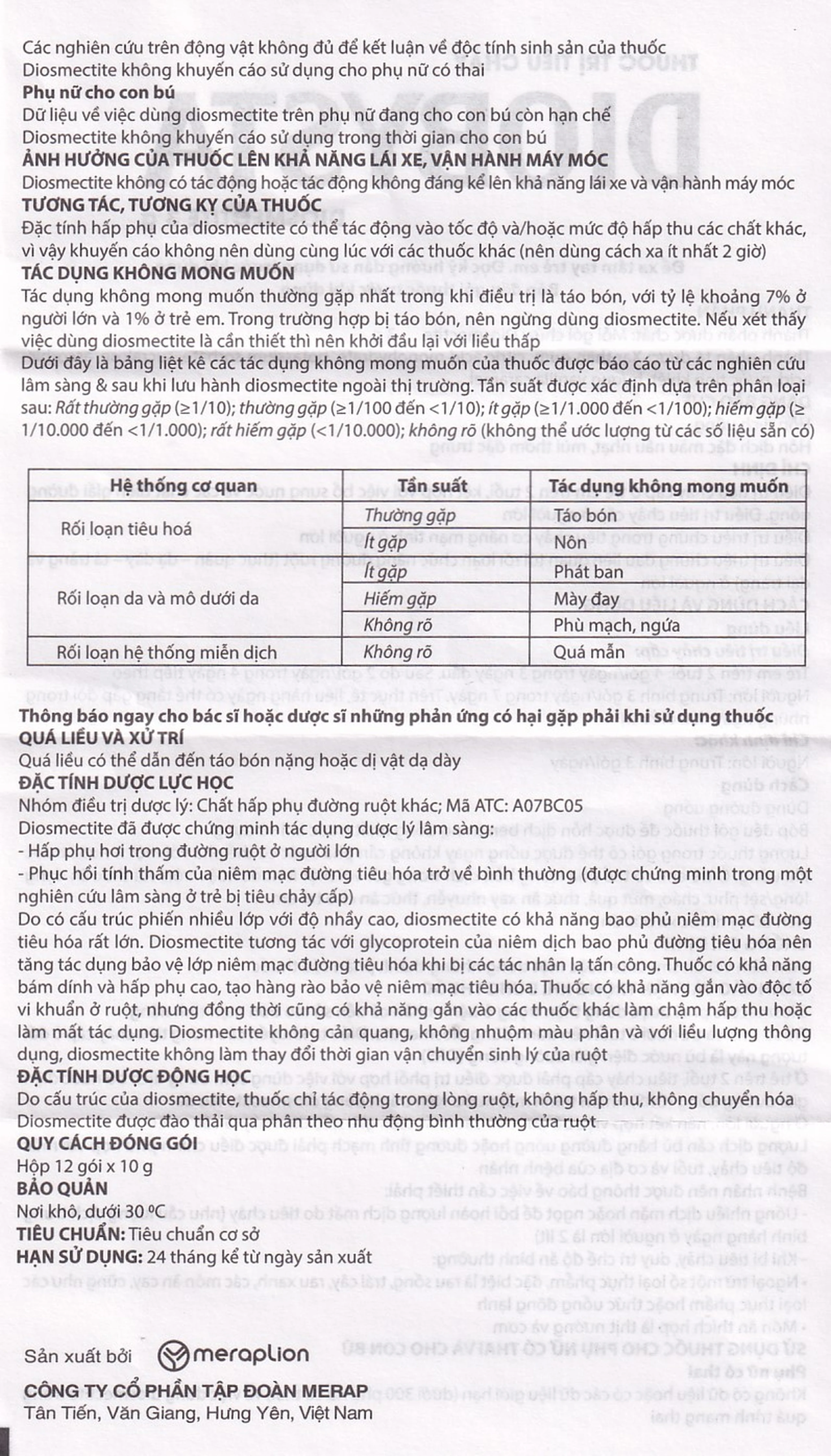 Thuốc Diobysta Merap điều trị tiêu chảy cấp và mạn (12 gói)