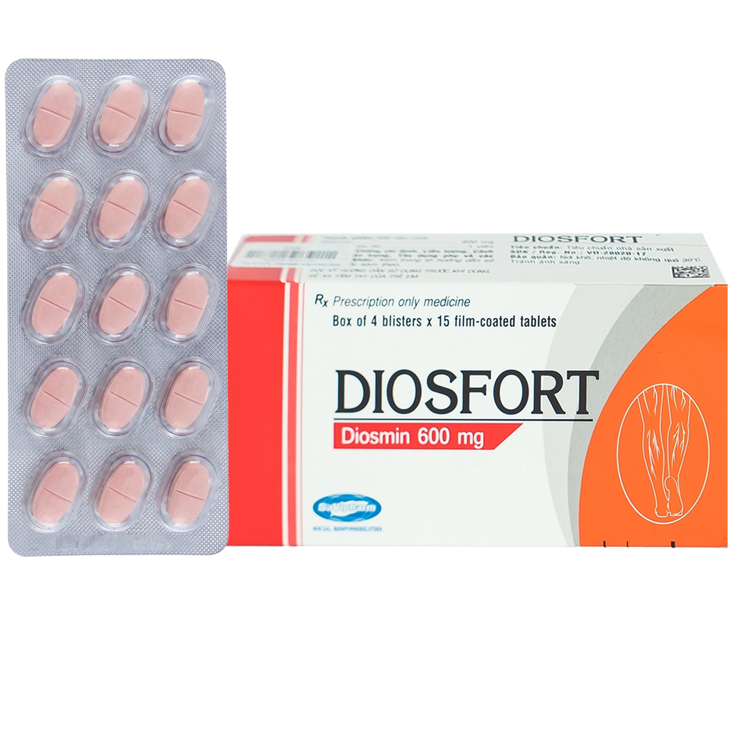 Thuốc Diosfort Savi điều trị bệnh suy tĩnh mạch mạn tính (4 vỉ x 15 viên) 1