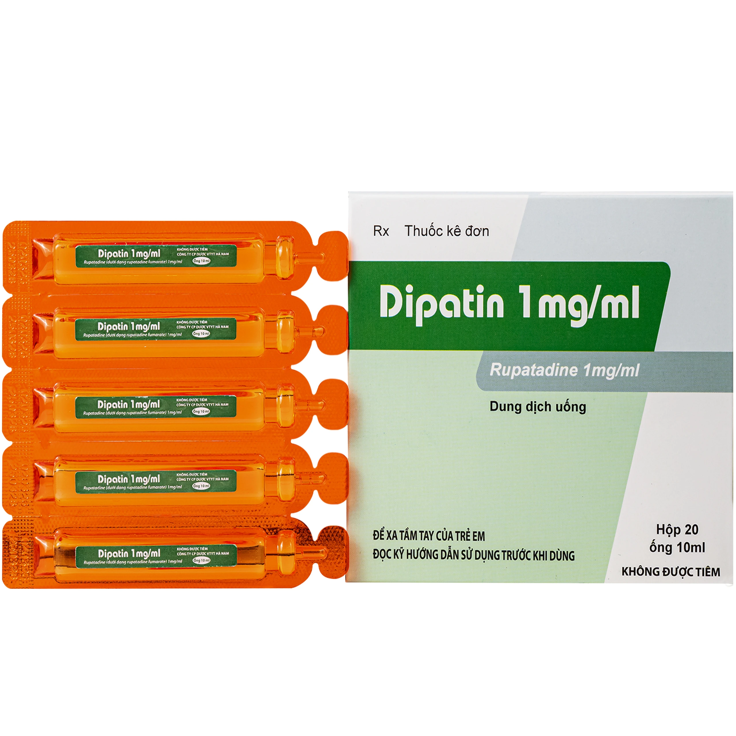 Dung dịch uống Dipatin 1mg/ml Hà Nam điều trị triệu chứng viêm mũi dị ứng và bệnh mày đay (20 ống x 10ml) 1