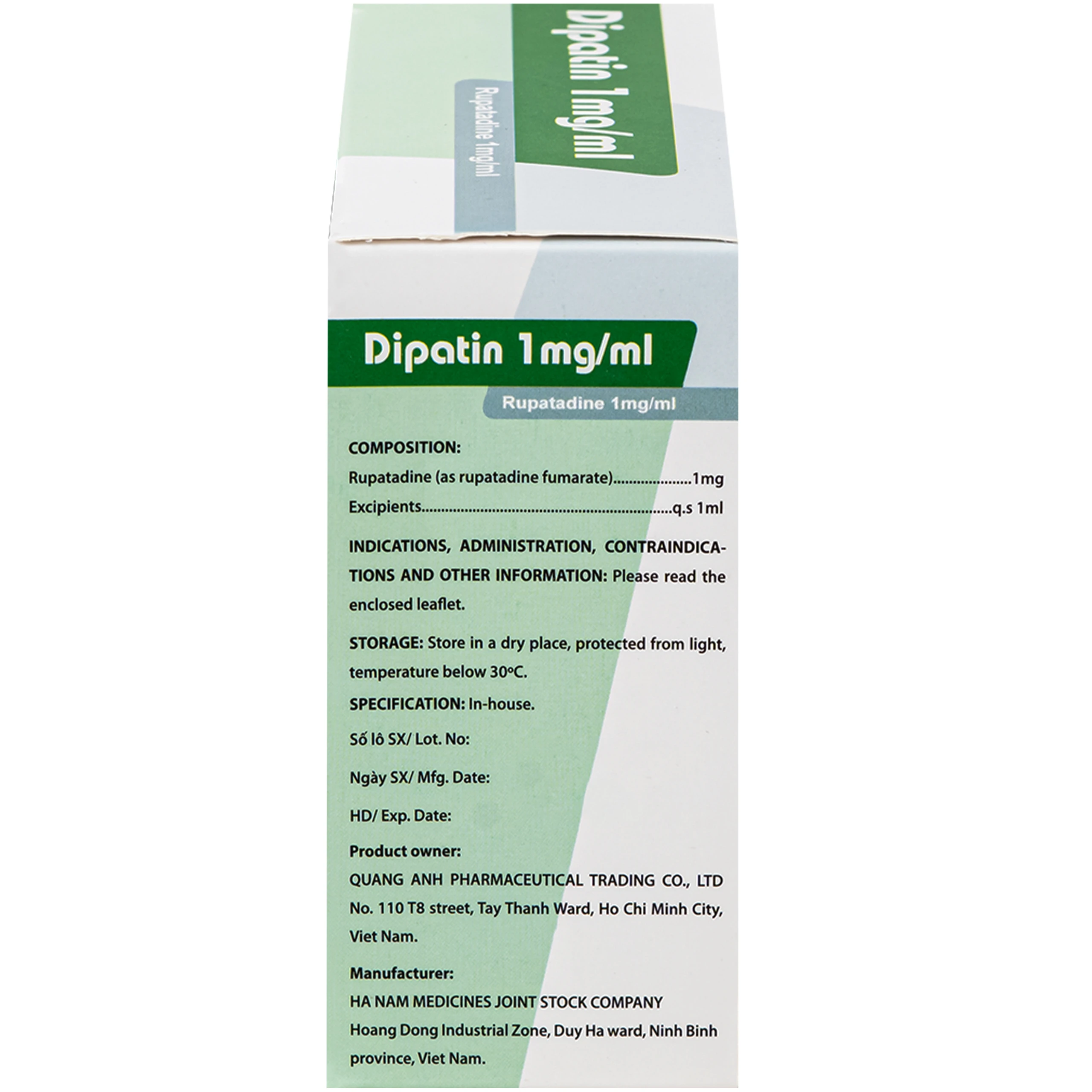 Dung dịch uống Dipatin 1mg/ml Hà Nam điều trị triệu chứng viêm mũi dị ứng và bệnh mày đay (20 ống x 10ml) 3