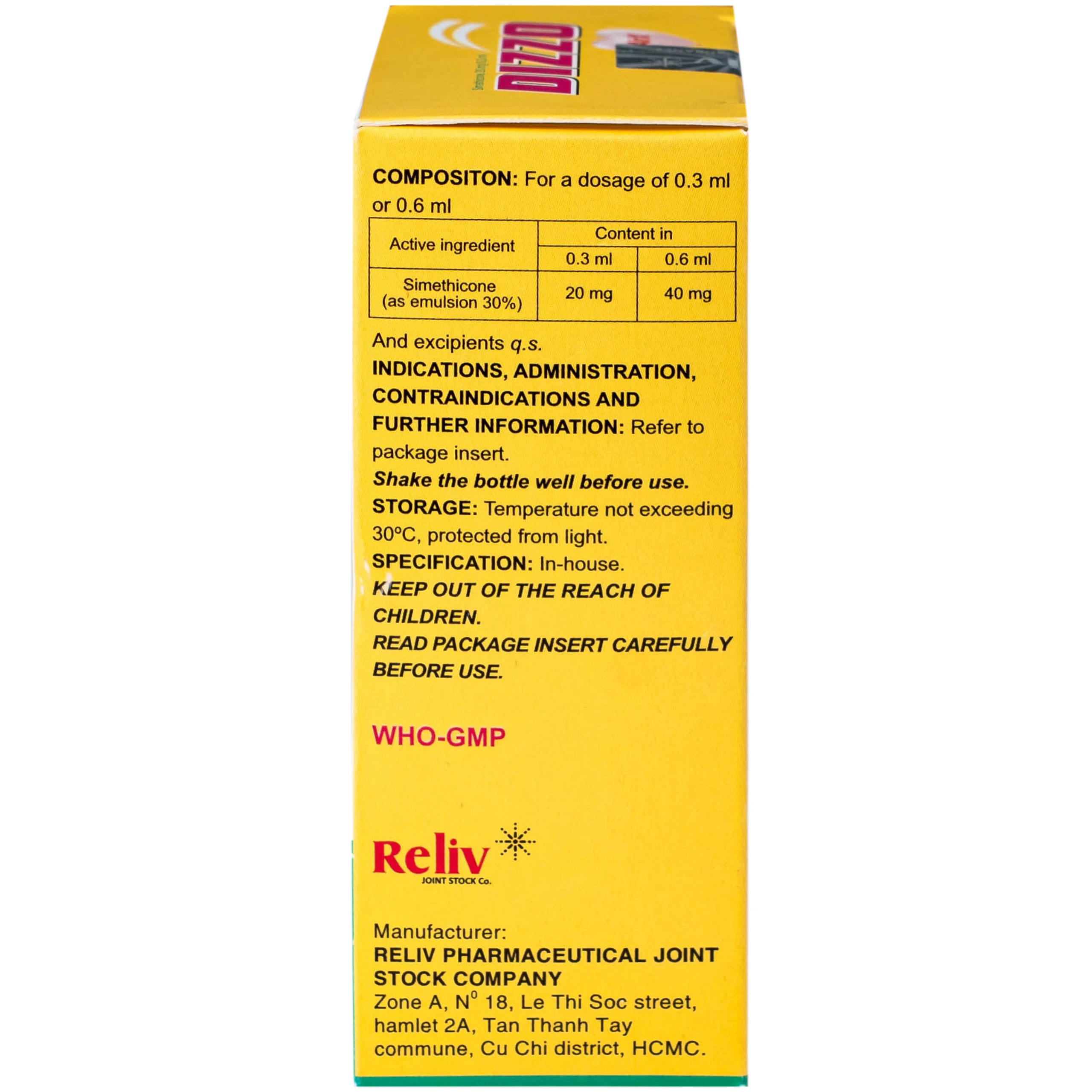 Hỗn dịch uống Dizzo AirX 20mg Reliv giảm đầy hơi, căng tức dạ dày; đau trướng bụng sau phẫu thuật (Hộp 15ml) 3