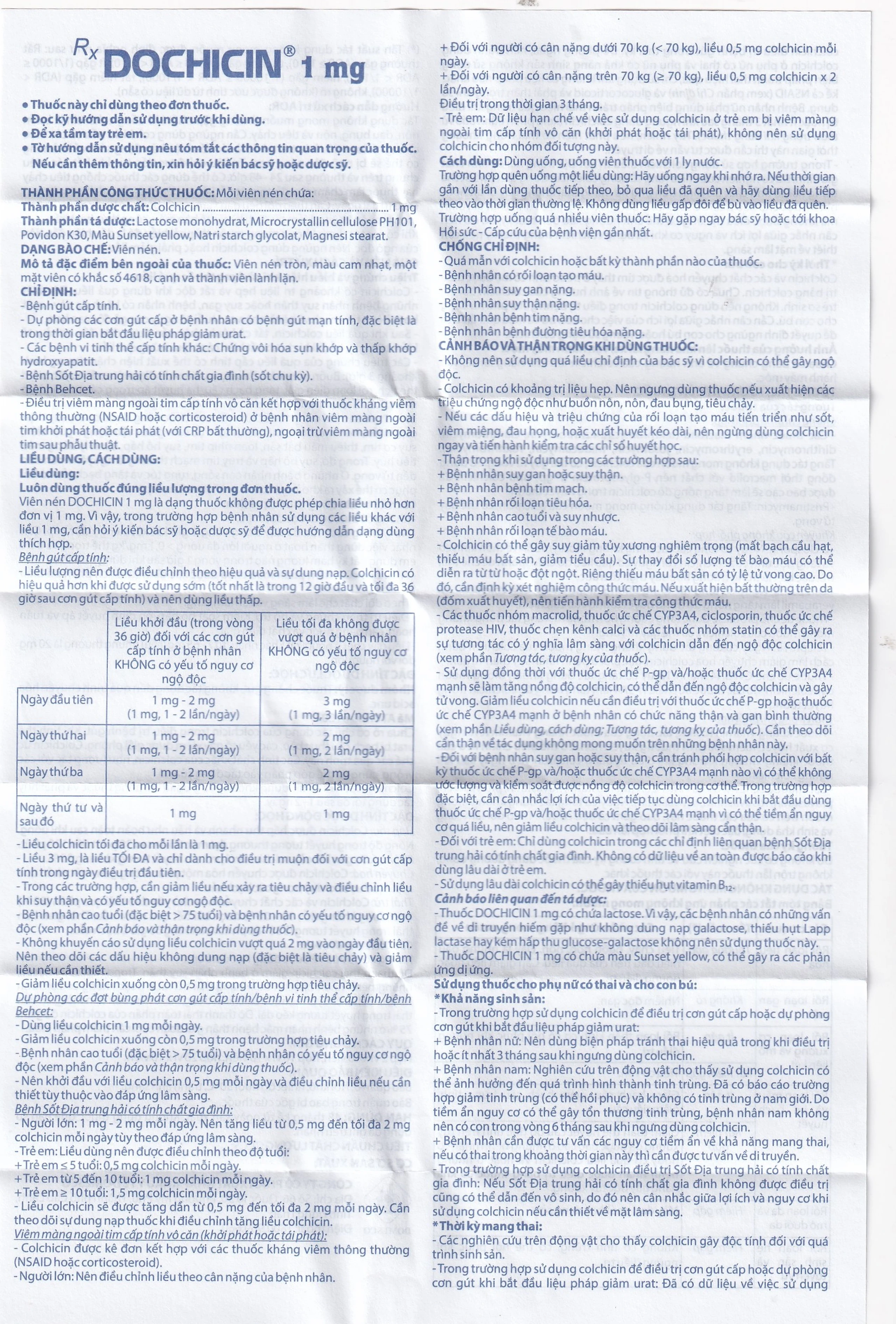 Thuốc Dochicin 1mg Domesco điều trị bệnh gút cấp tính (20 viên)