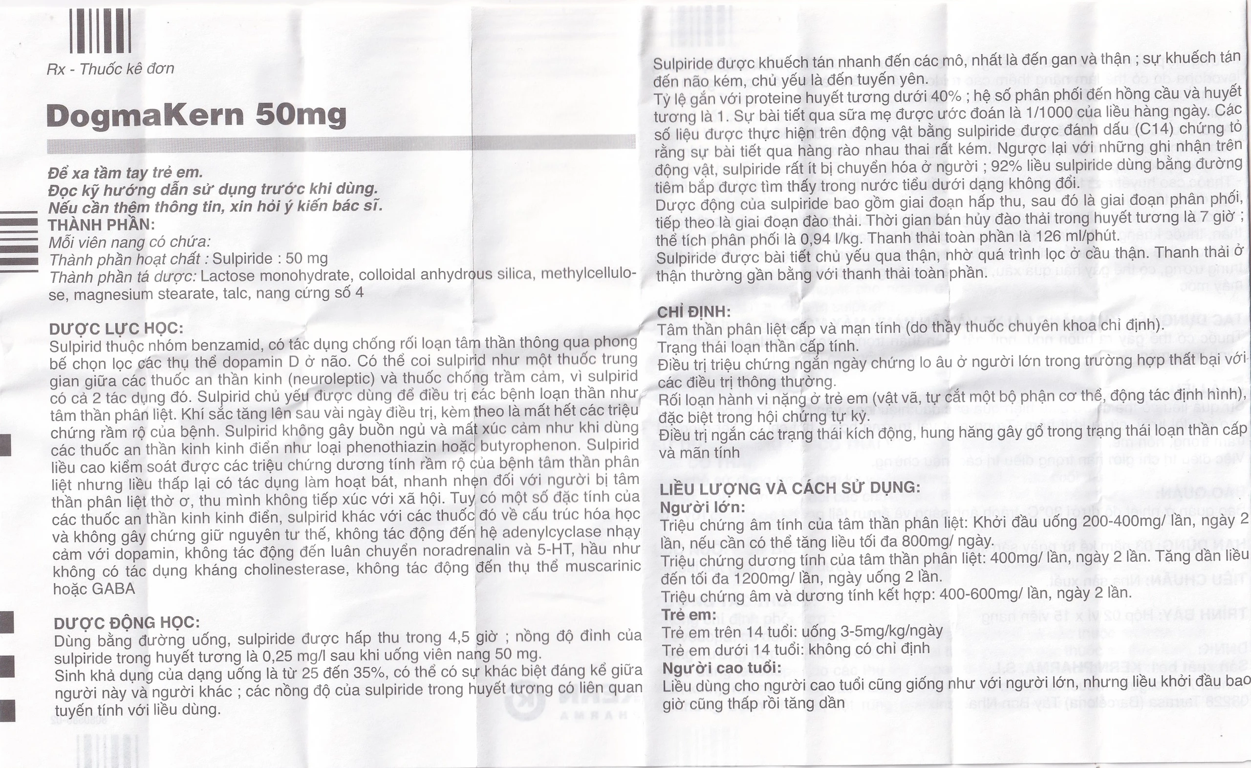 Thuốc DogmaKern 50mg capsules điều trị tâm thần phân liệt cấp và mạn tính (2 vỉ x 15 viên)
