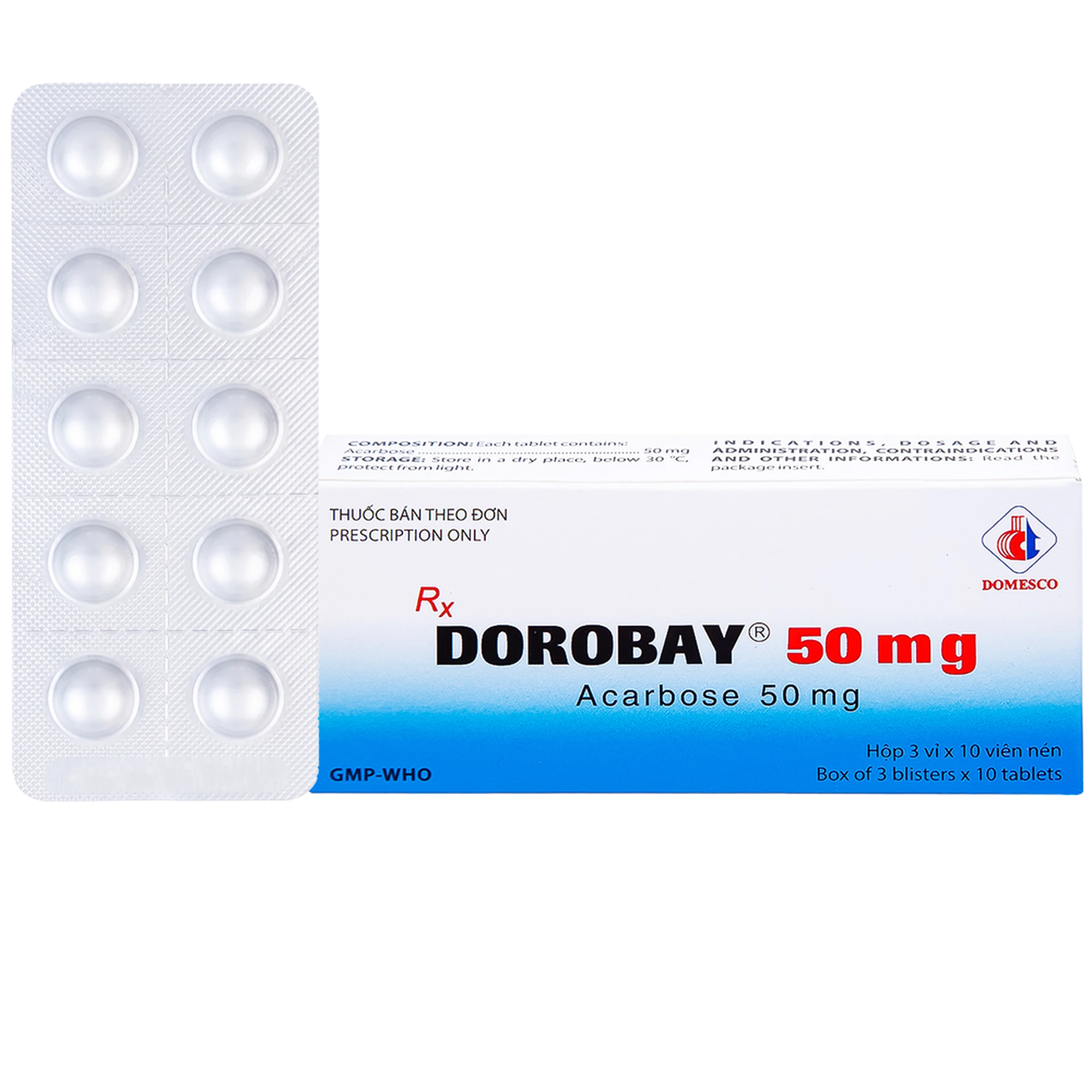 Thuốc Dorobay 50mg Domesco điều trị đái tháo đường típ 2 (3 vỉ x 10 viên) 1
