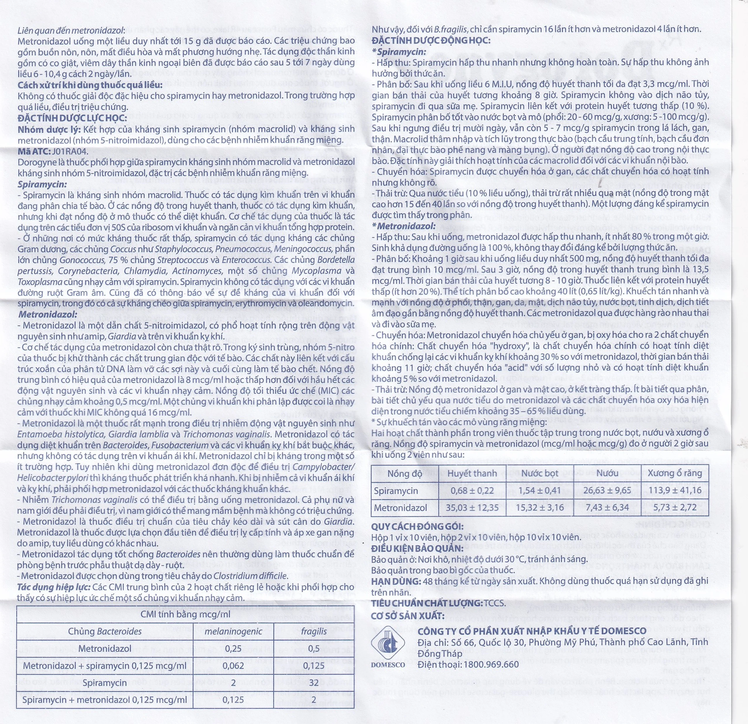 Thuốc Dorogyne Domesco điều trị các bệnh nhiễm khuẩn răng miệng cấp và mạn tính (2 vỉ x 10 viên)