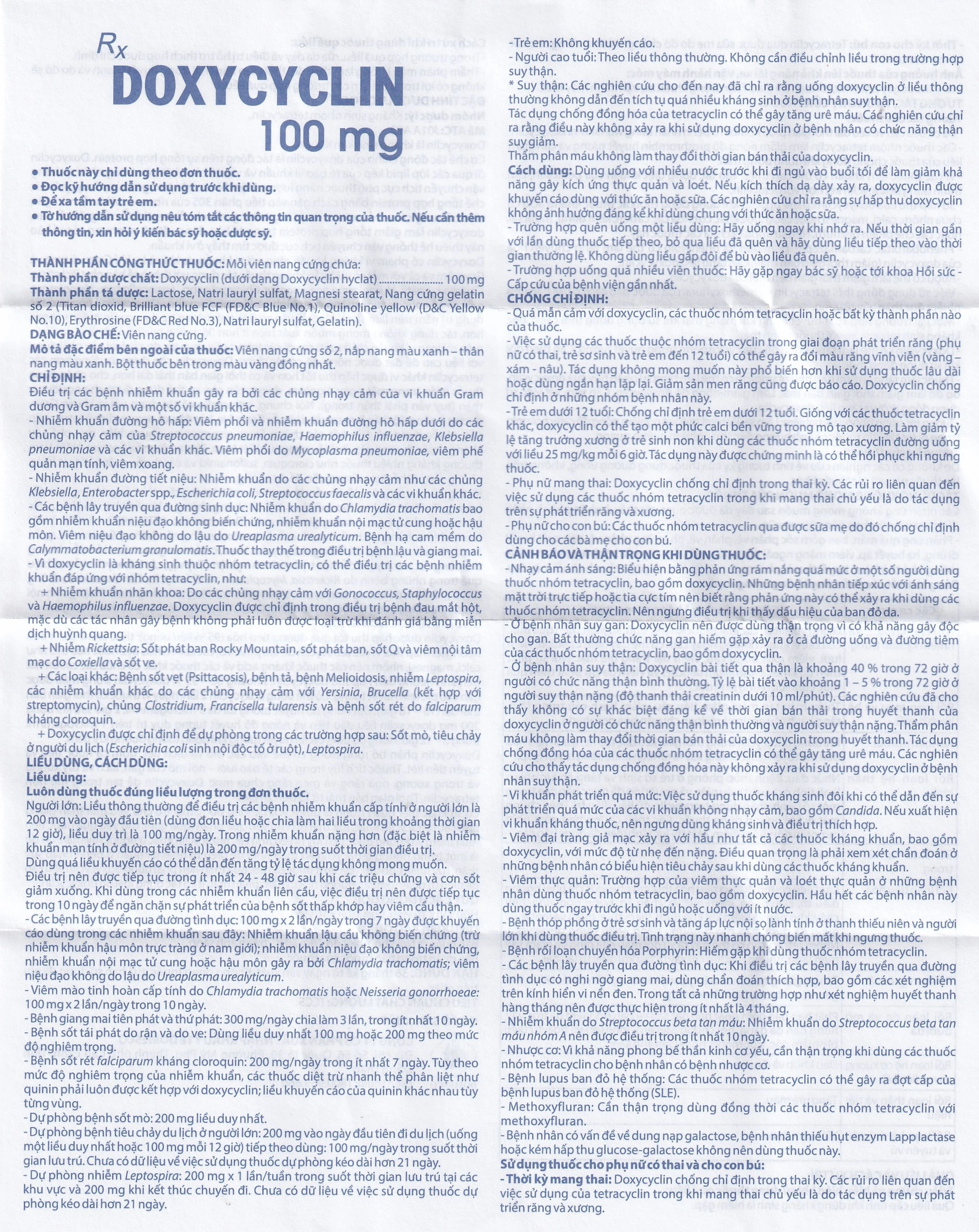 Thuốc Doxycyclin 100mg Domesco điều trị nhiễm khuẩn (10 vỉ x 10 viên)