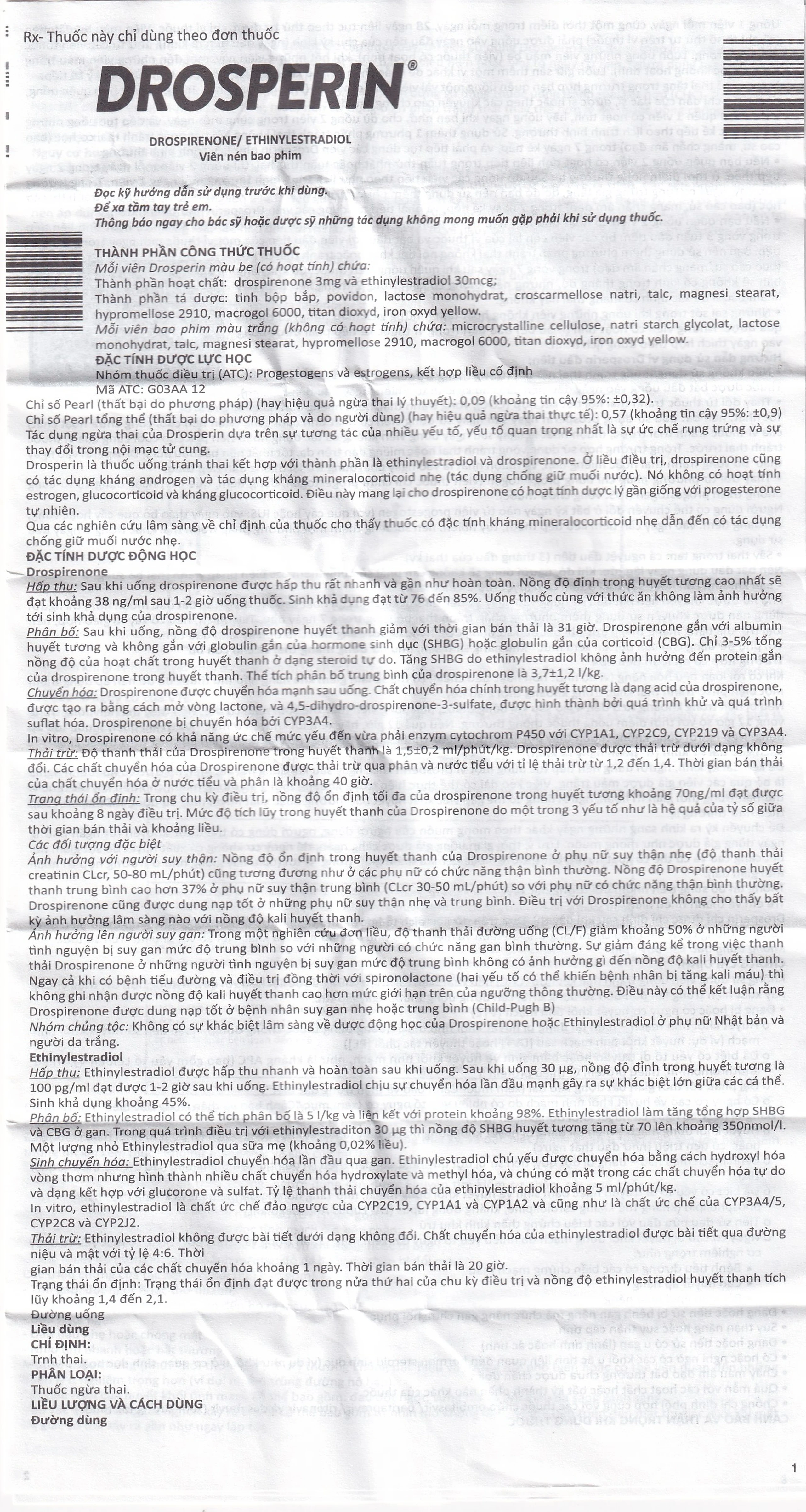 Thuốc tránh thai hằng ngày Drosperin Abbott (1 vỉ x 28 viên)