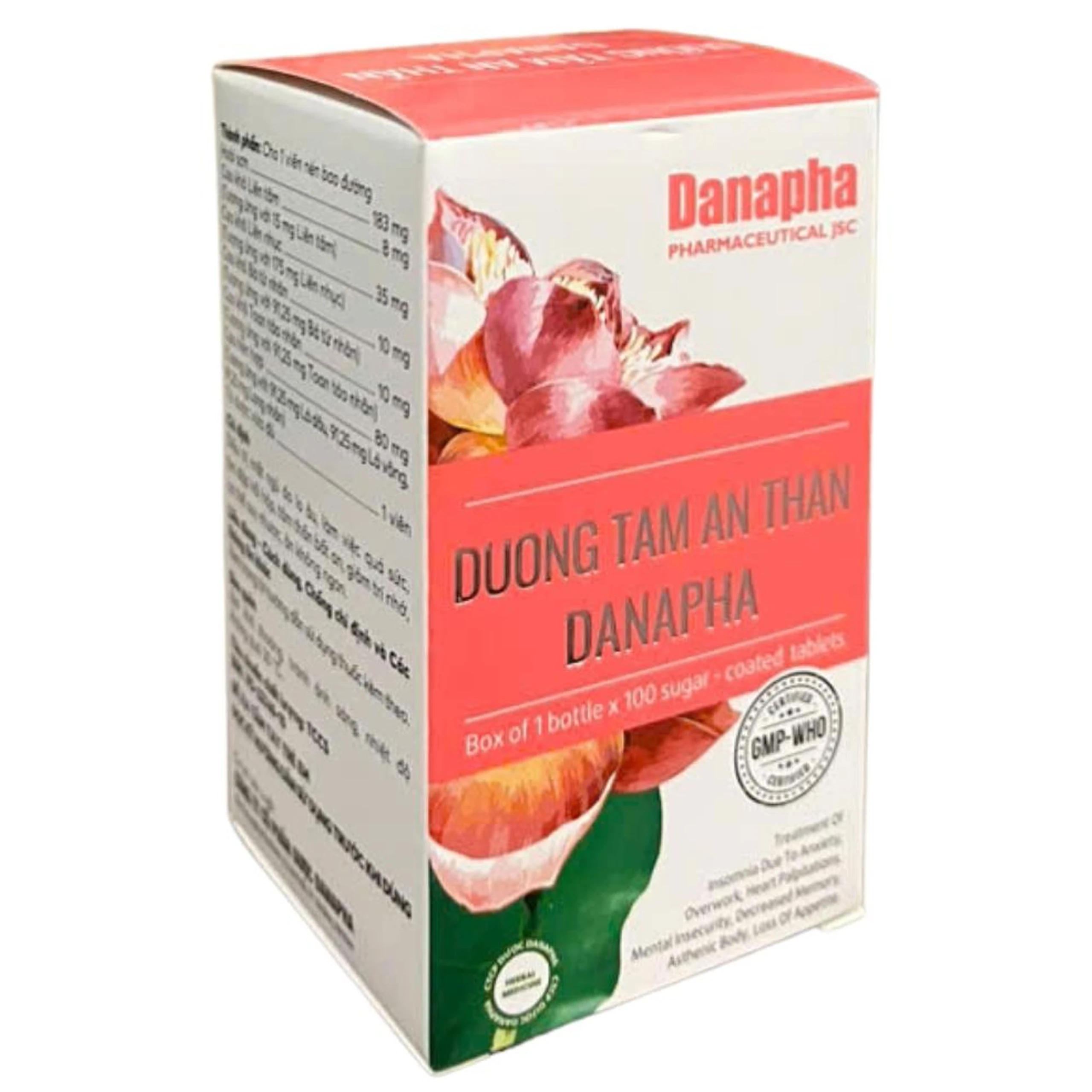 Thuốc Dưỡng Tâm An Thần Danapha điều trị mất ngủ do lo âu, làm việc quá sức (100 viên)