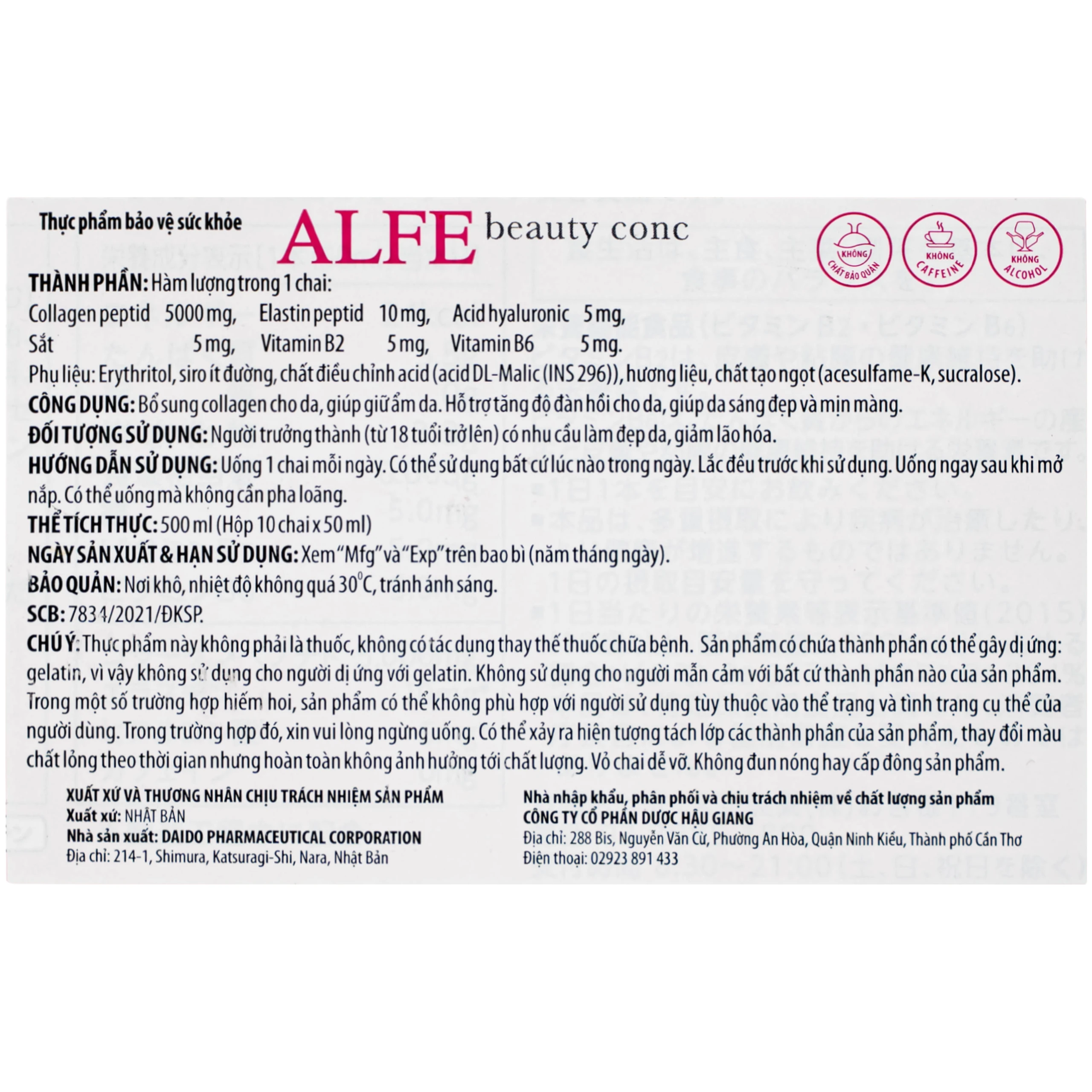 Dung dịch bổ sung collagen Alfe Beauty Conc Daido (10 chai x 50ml)