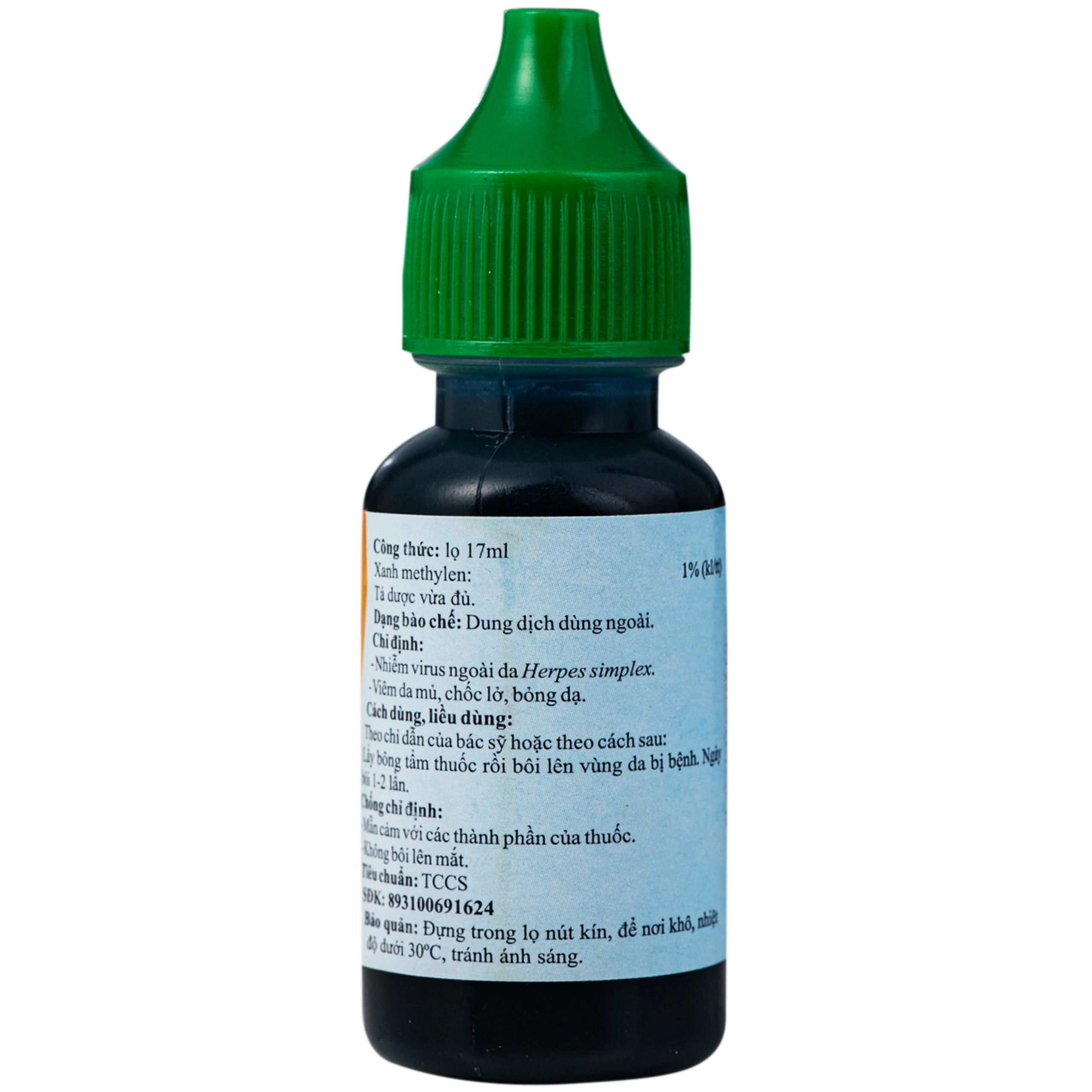 Dung dịch dùng ngoài Xanh Methylen 1% Hóa Dược điều trị chốc lở, viêm da mủ (17ml) 2