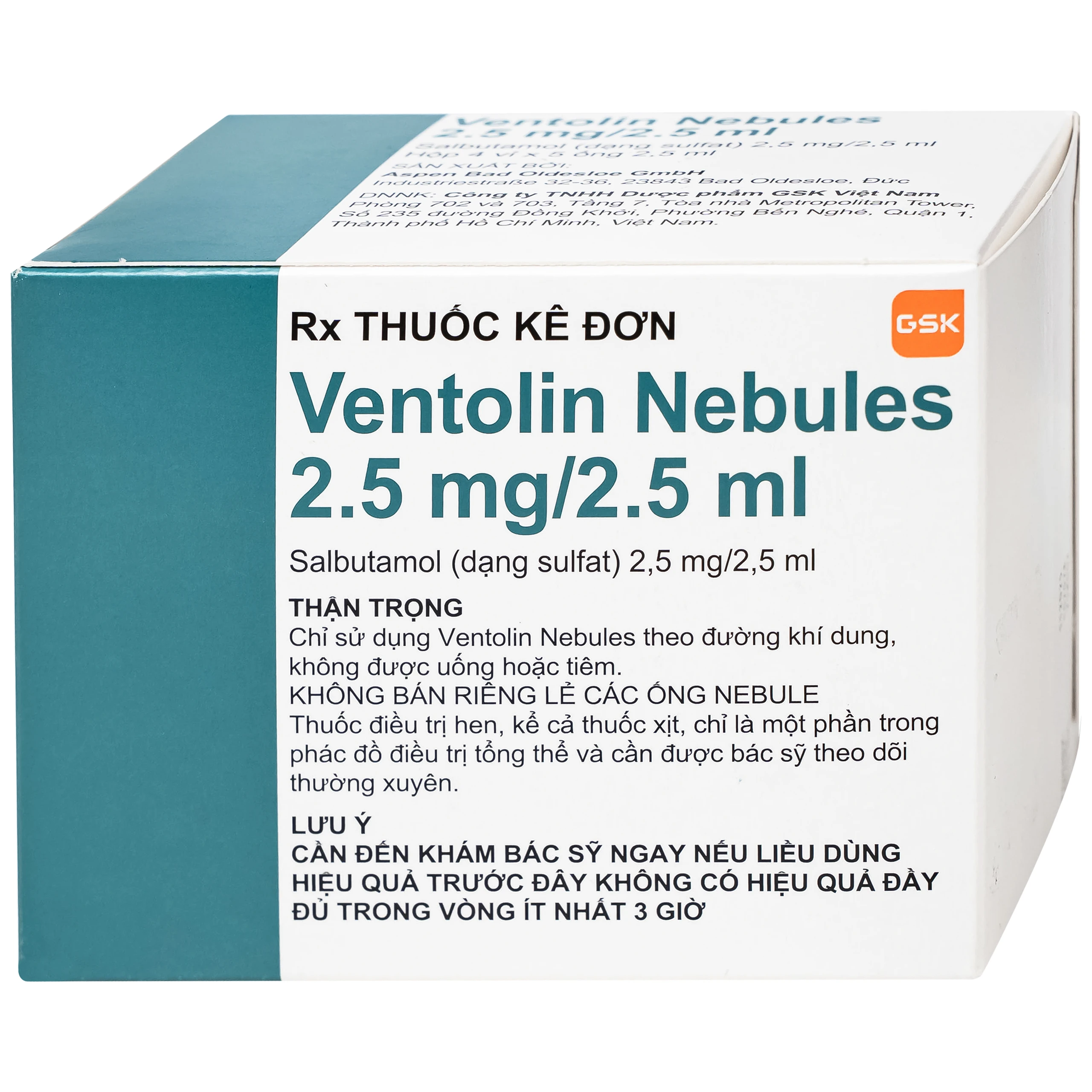 Dung dịch khí dung Ventolin Nebules 2.5mg GSK điều trị, ngăn ngừa co thắt phế quản (4 vỉ x 5 ống)