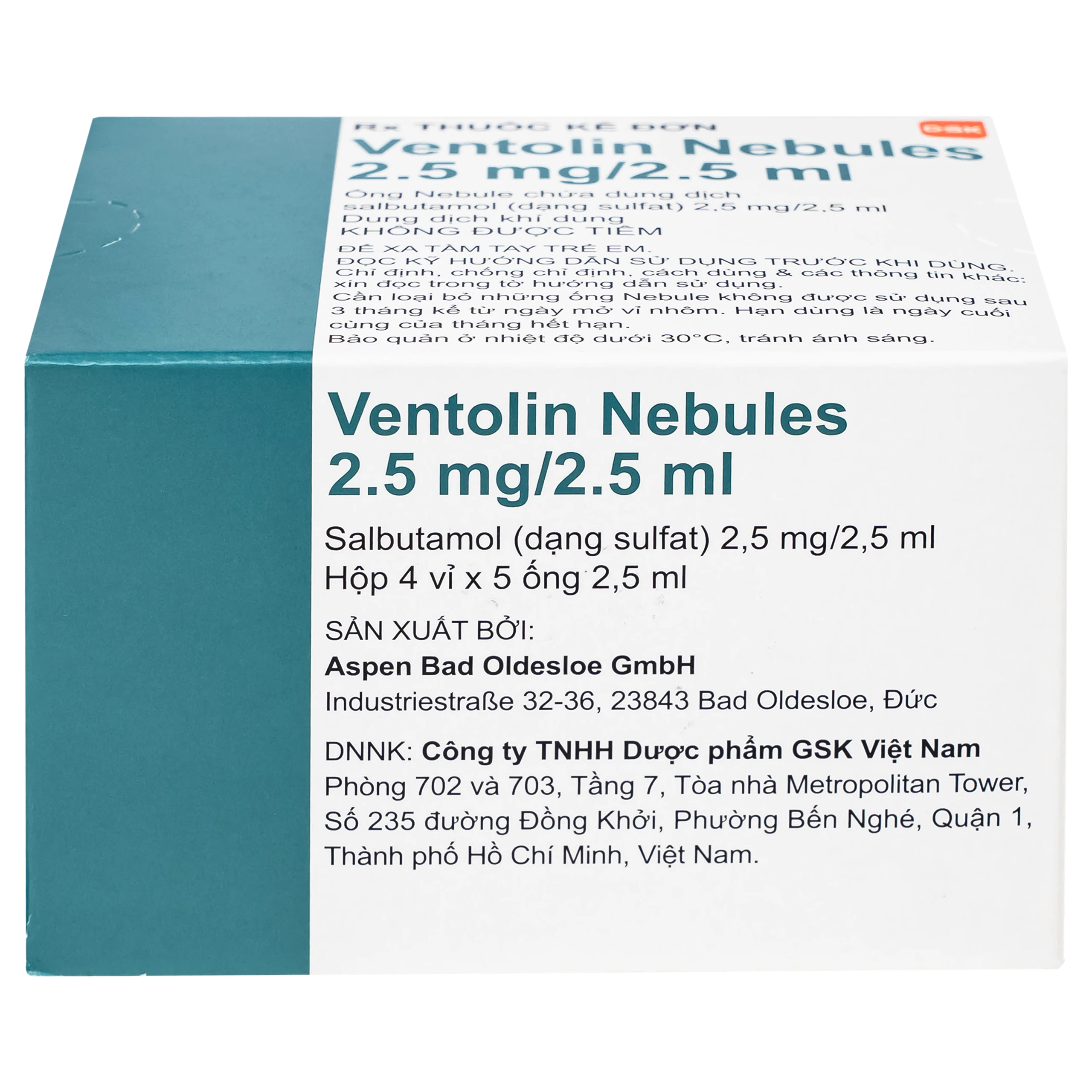 Dung dịch khí dung Ventolin Nebules 2.5mg GSK điều trị, ngăn ngừa co thắt phế quản (4 vỉ x 5 ống)