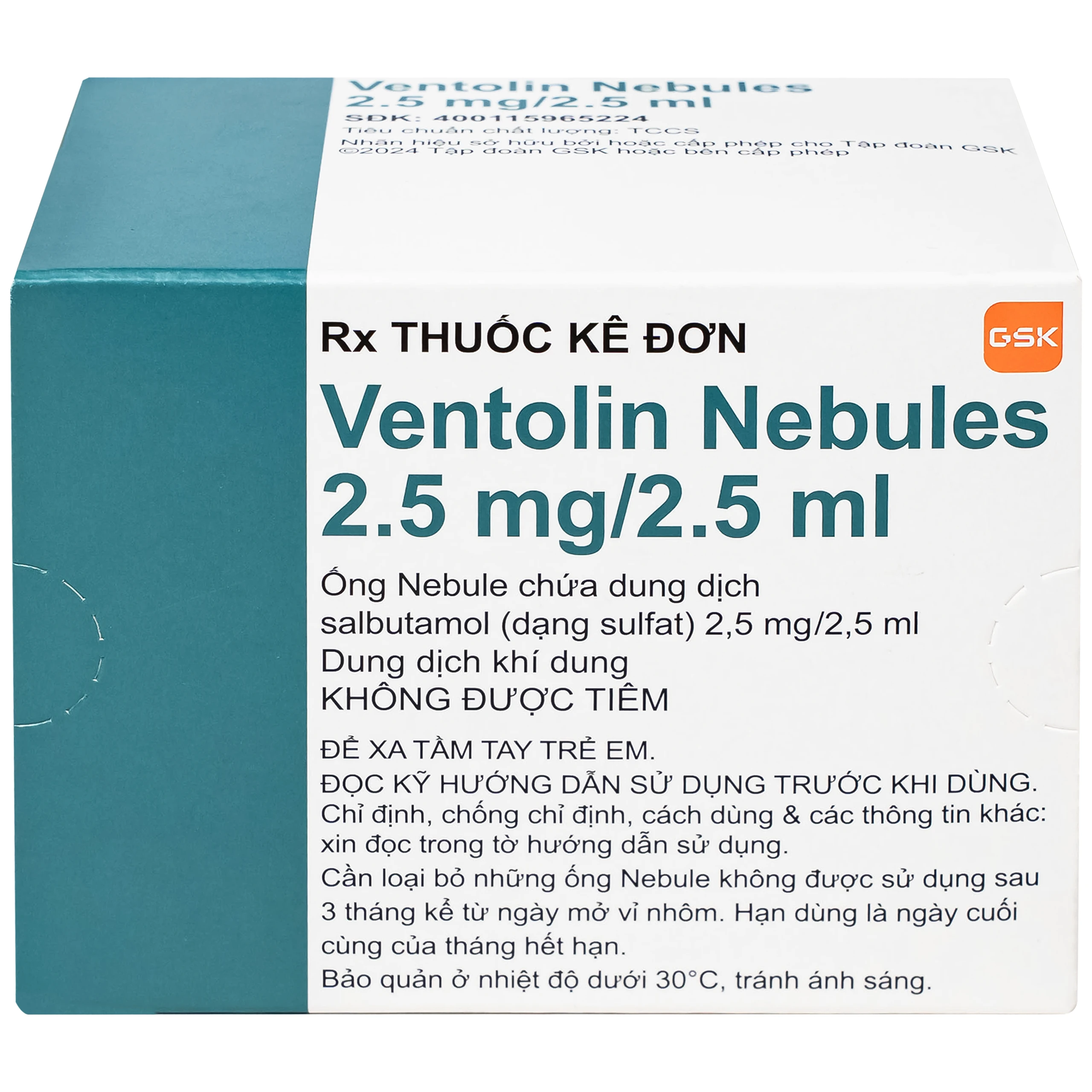 Dung dịch khí dung Ventolin Nebules 2.5mg GSK điều trị, ngăn ngừa co thắt phế quản (4 vỉ x 5 ống)