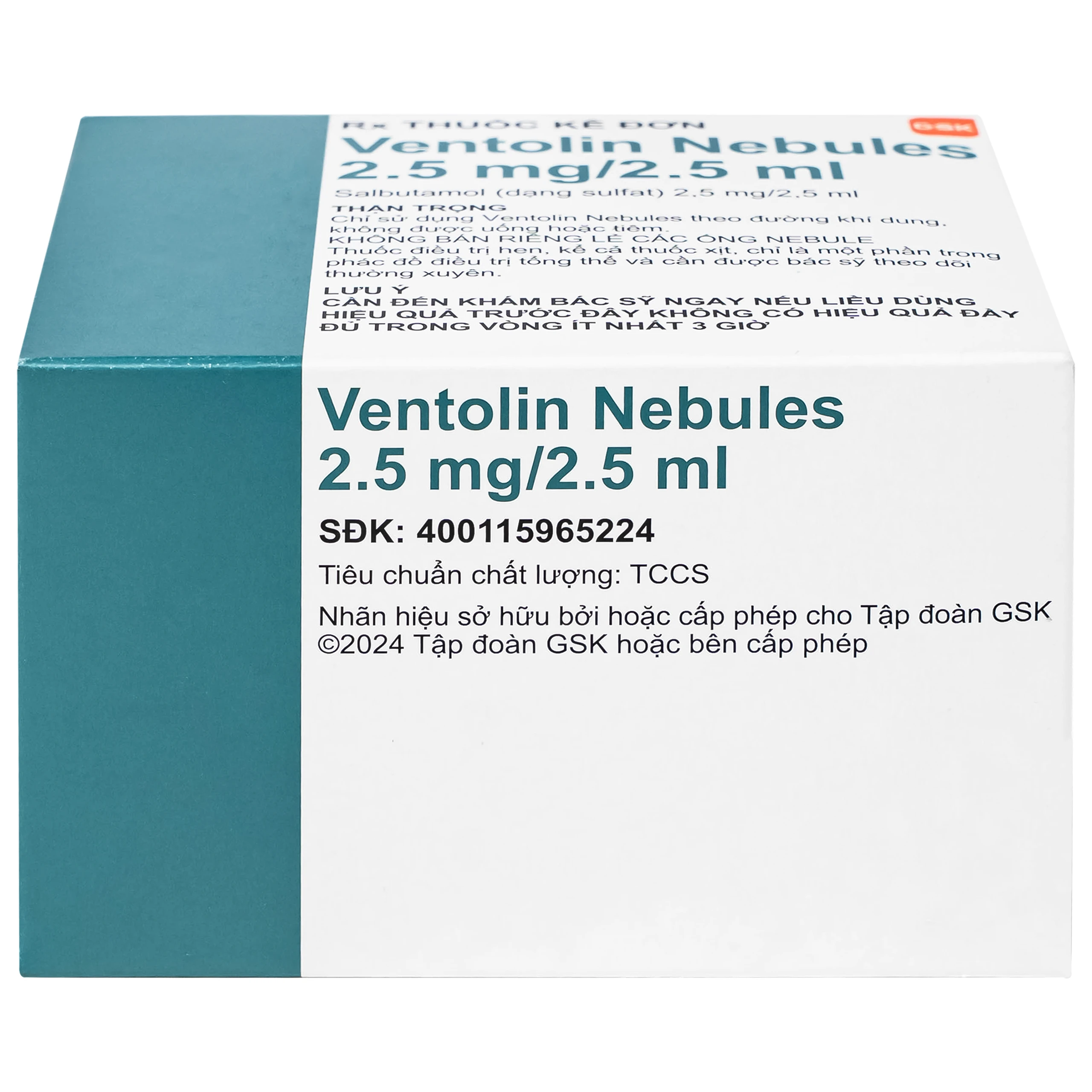 Dung dịch khí dung Ventolin Nebules 2.5mg GSK điều trị, ngăn ngừa co thắt phế quản (4 vỉ x 5 ống)