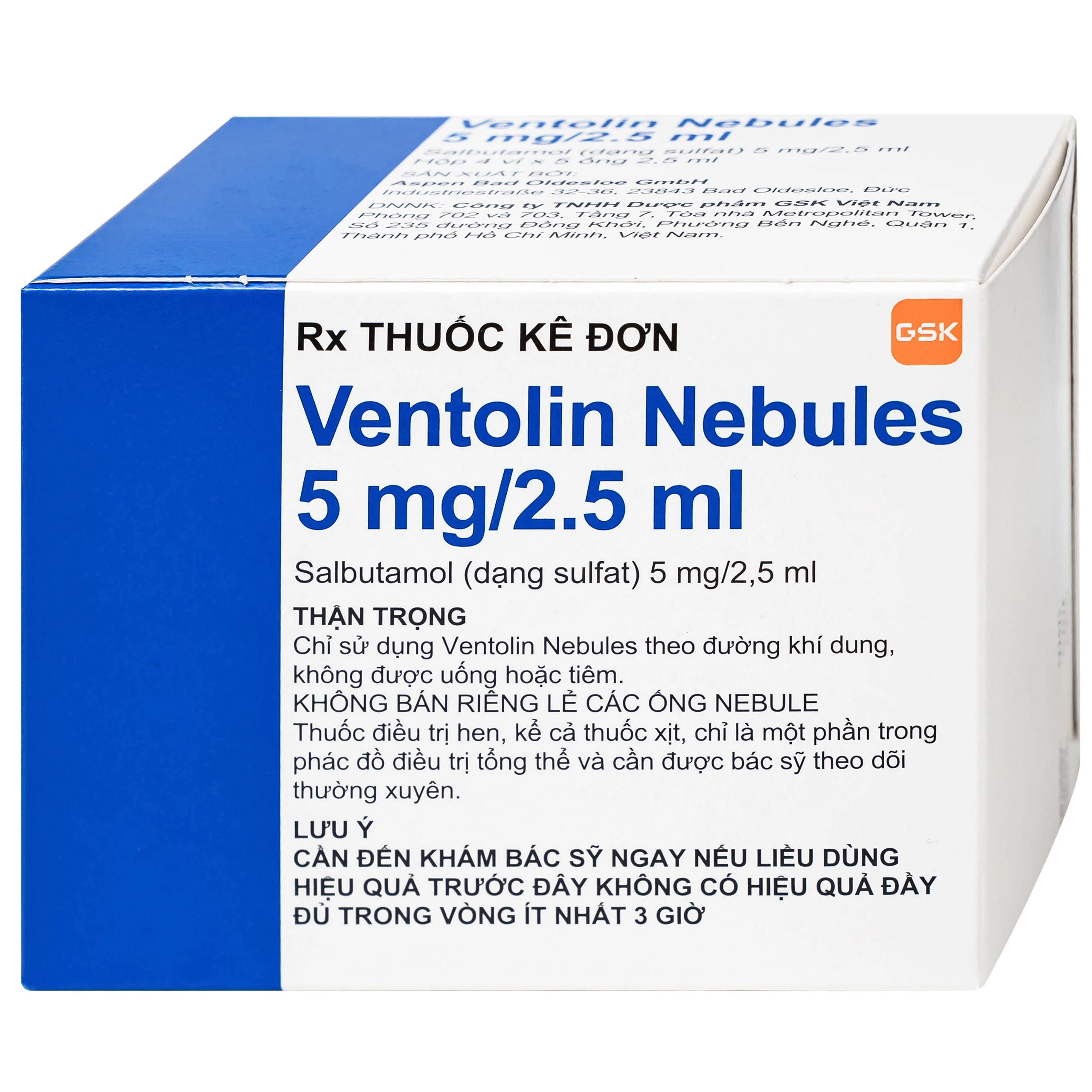 Dung dịch khí dung Ventolin Nebules 5mg GSK điều trị hoặc ngăn ngừa co thắt phế quản (4 vỉ x 5 ống)